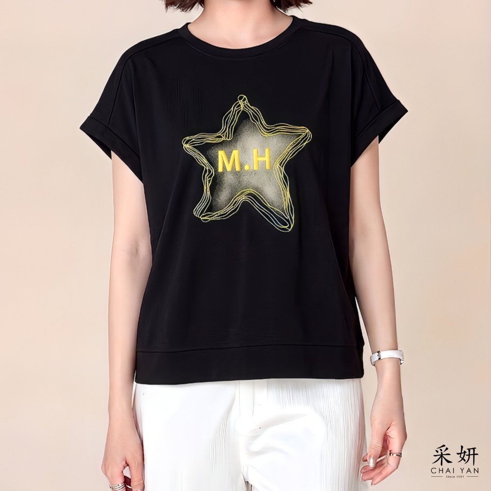 星星拼接連肩短袖上衣