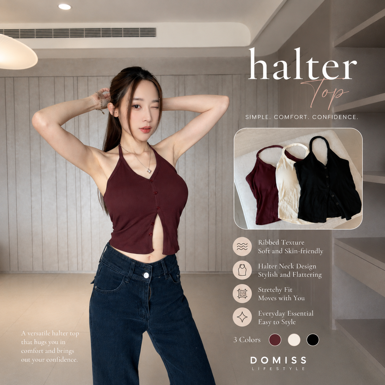 【Jennie掛脖背心】DOMISS顯瘦排扣掛脖Bra Top 小性感剛剛好 (現貨)