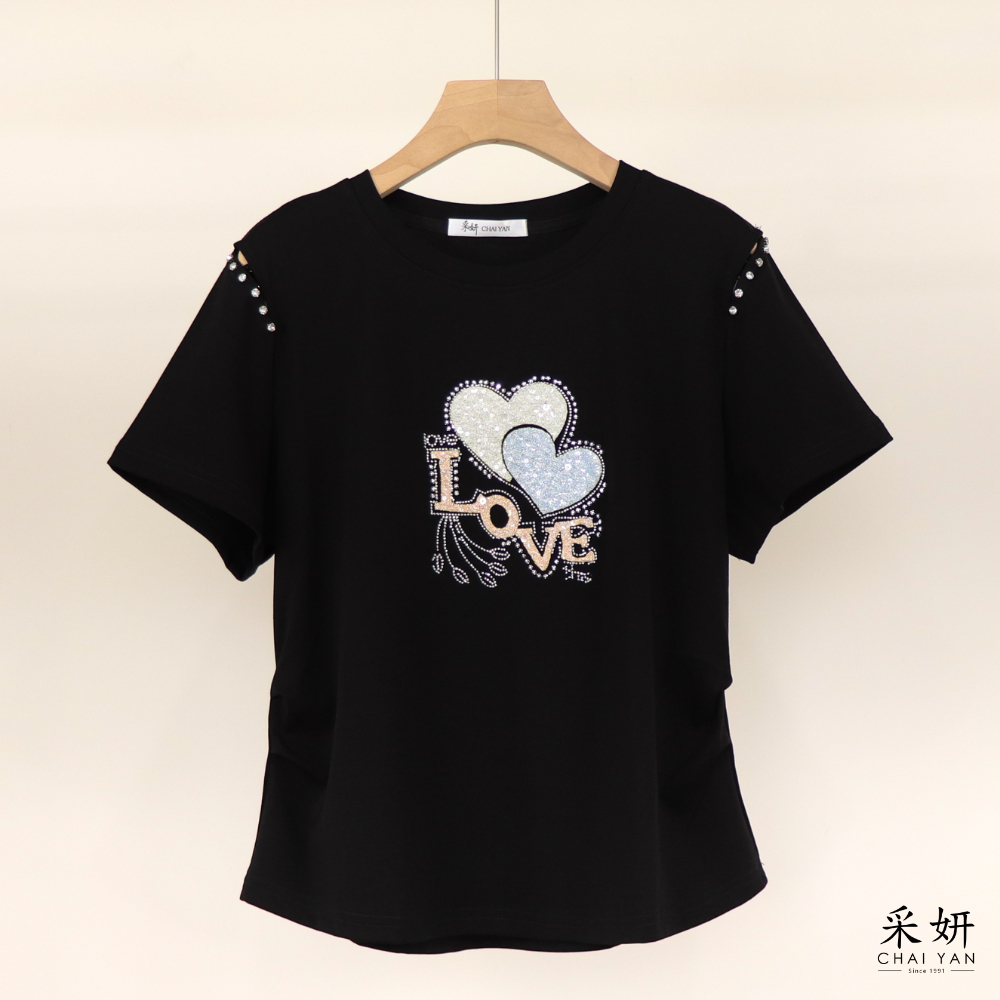 愛心亮片簍空短袖上衣