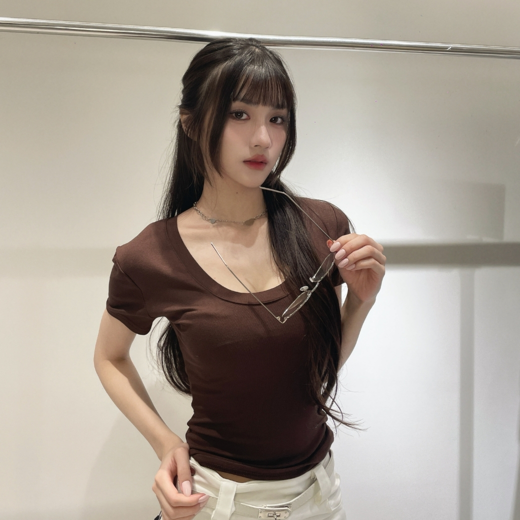 【好身材U領】DOMISS多色入只要299! 自訂-顯瘦莫代爾短Tee 圓領上衣 百搭素tee-6色 (現貨)
