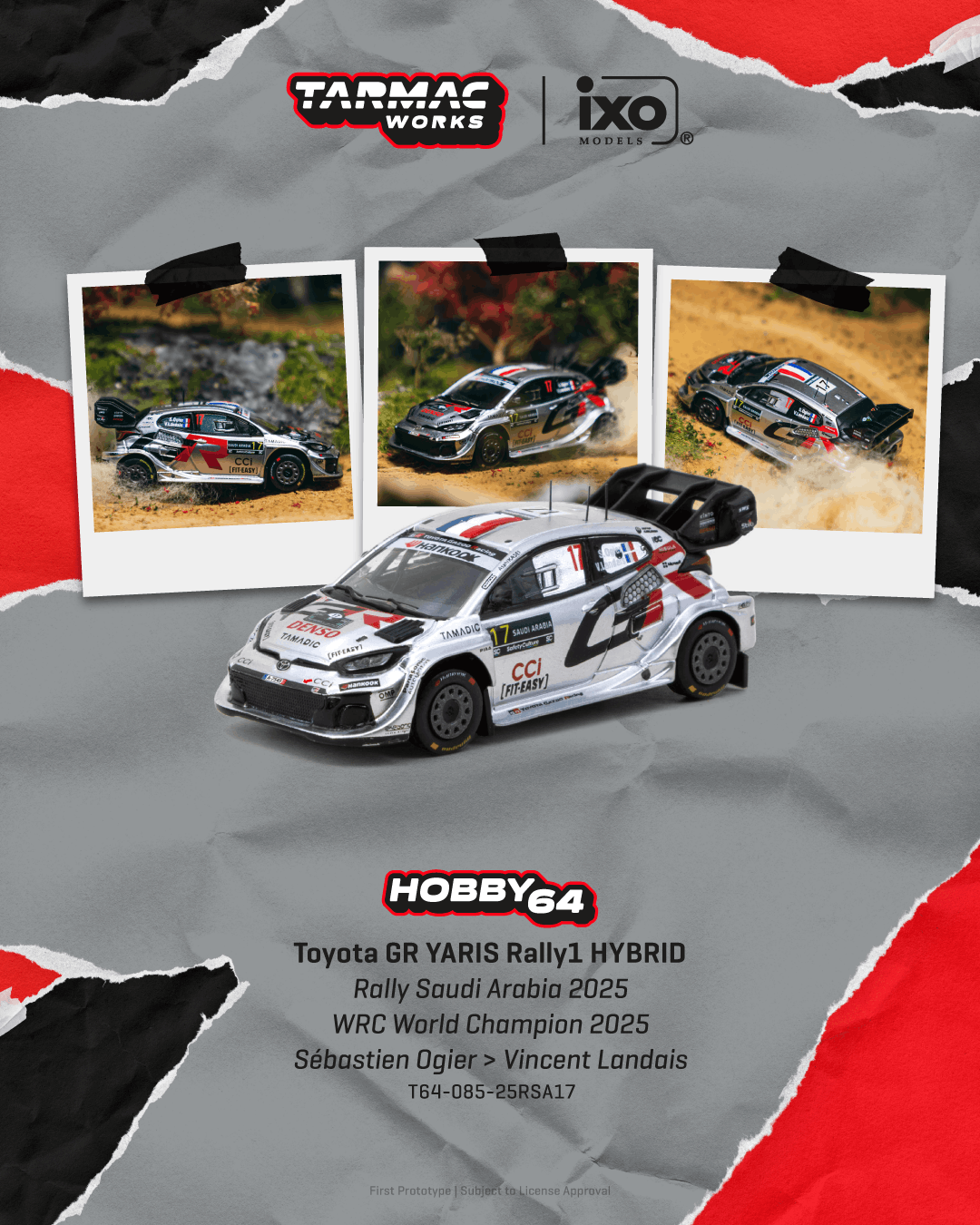 PO-$152 * TARMAC * 1:64 Toyota GR YARIS Rally1 HYBRID Rally Saudi Arabia 2025 WRC World Champion 2025 Sébastien Ogier / Vincent Landais