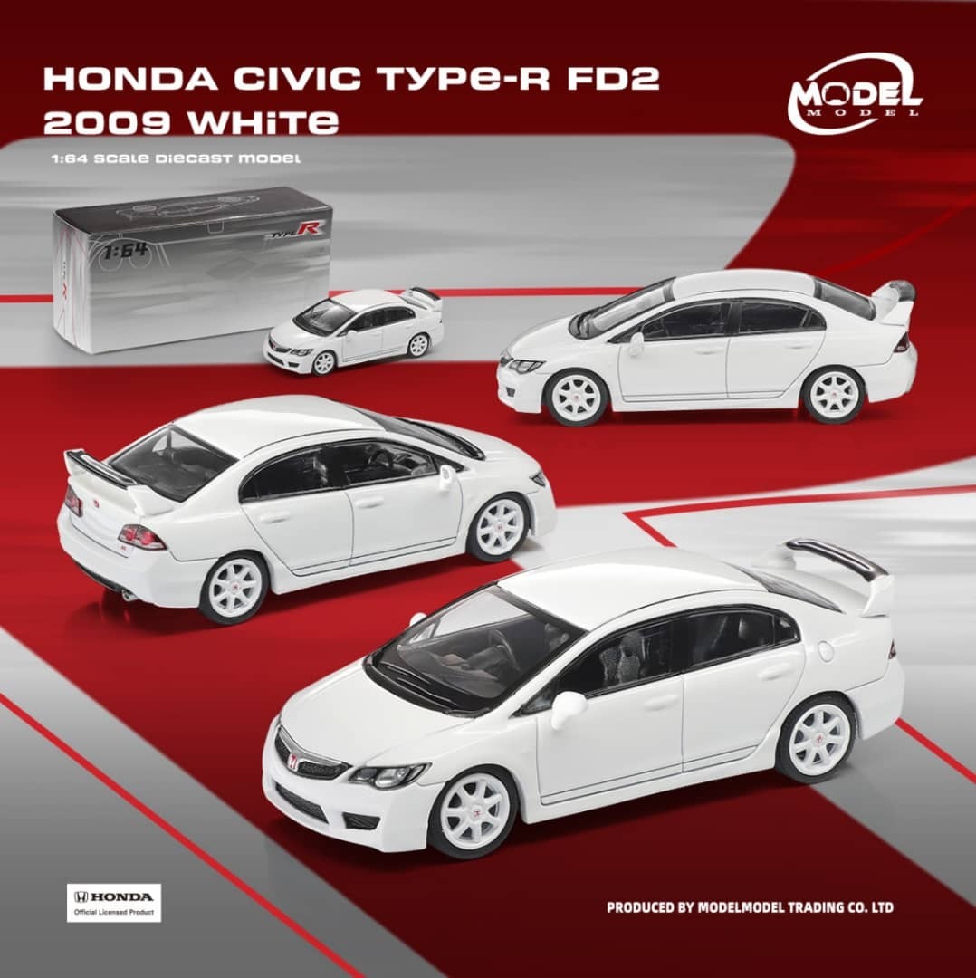 PO-$120 * MODELMODEL * 1:64 HONDA CIVIC TYPE-R FD2 WHITE