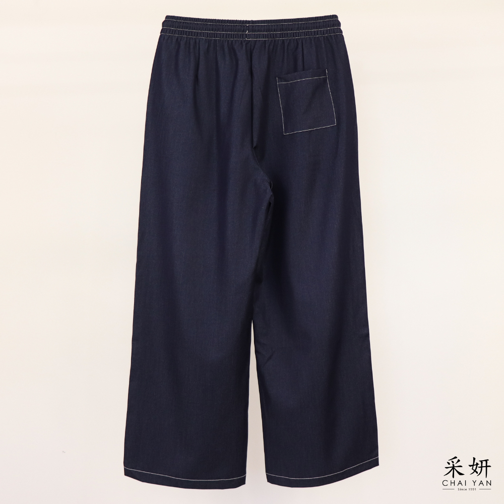 雙口袋天絲牛仔寬褲