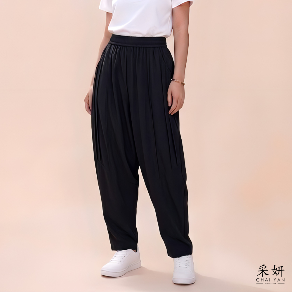 全鬆緊拼接哈倫休閒褲