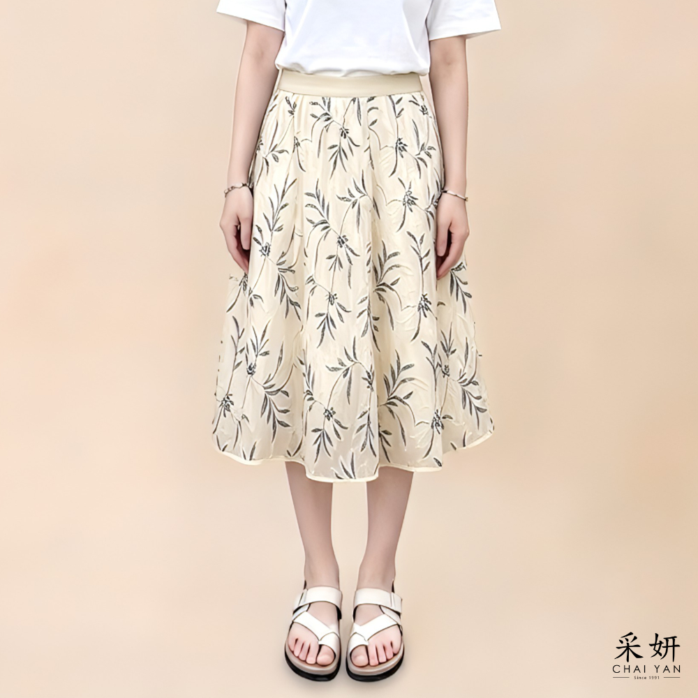 立體花朵縫線中長裙