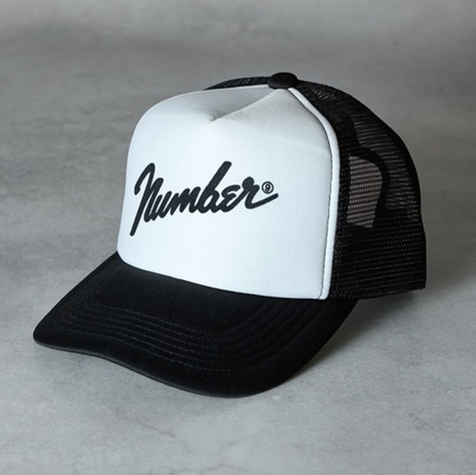NUMBER LOGO PRINT MESH CAP - WHITE/BLACK PRE ORDER ITEM (預訂中)