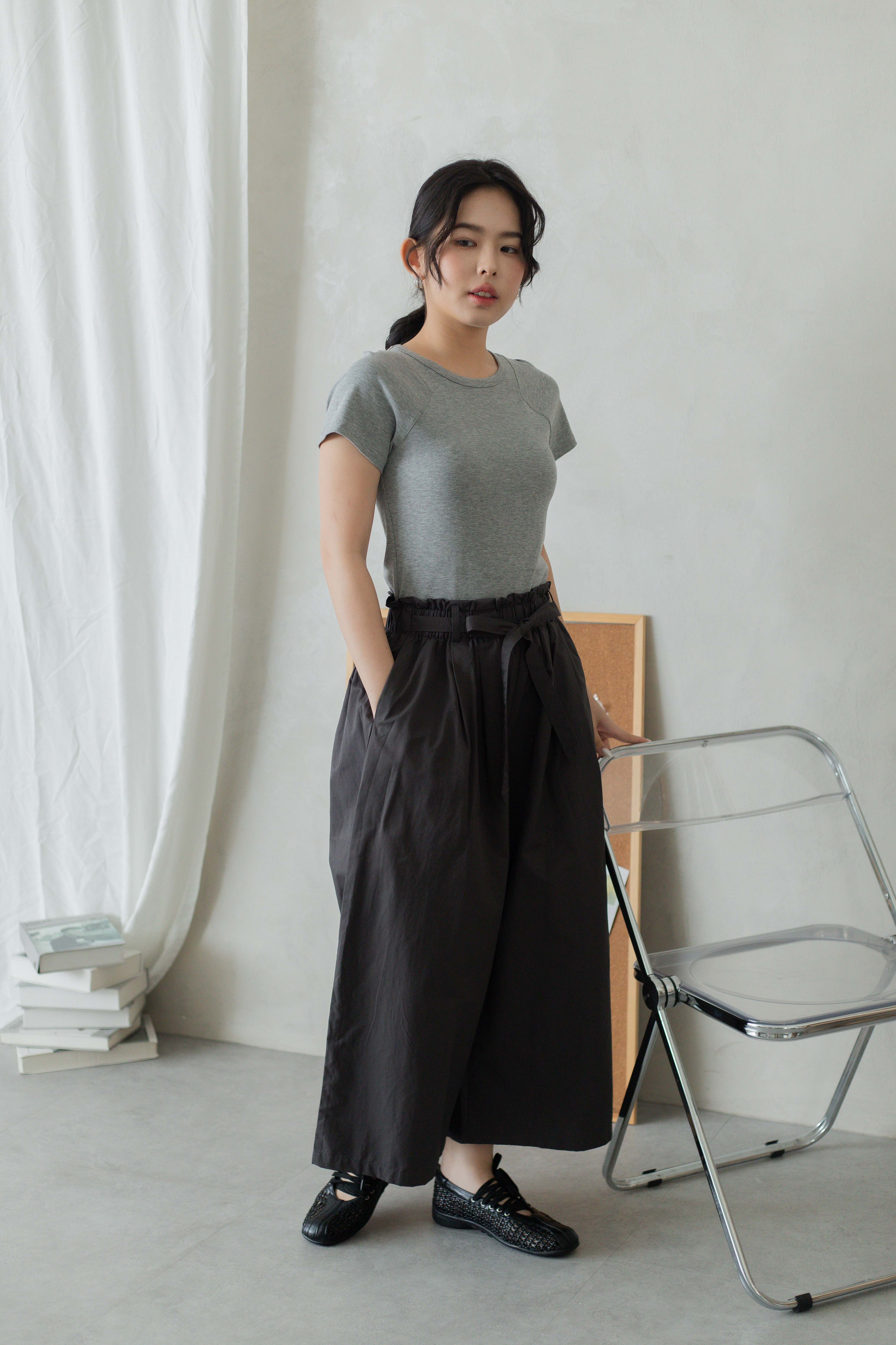 Brandy Paperbag Wide Leg Pants Grey -2799PLGRY