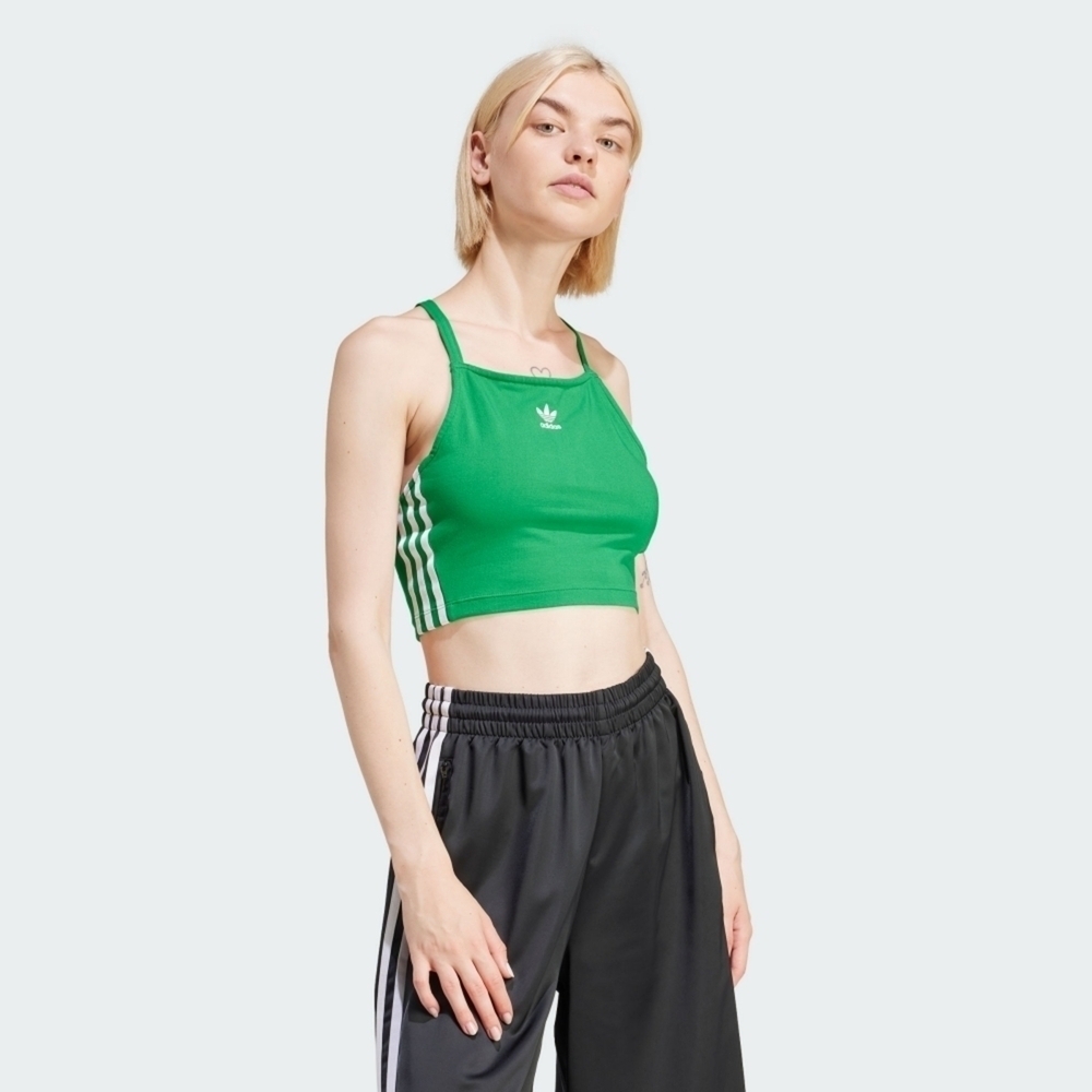 ADIDAS 背心 3 S CROP TOP 綠色 三葉草 細肩帶 短版背心 女 IN8380