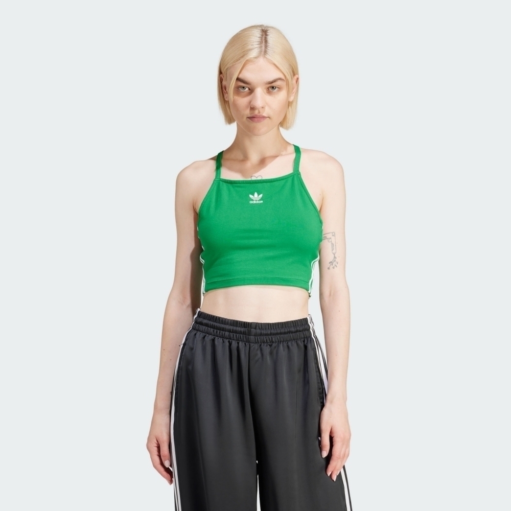 ADIDAS 背心 3 S CROP TOP 綠色 三葉草 細肩帶 短版背心 女 IN8380