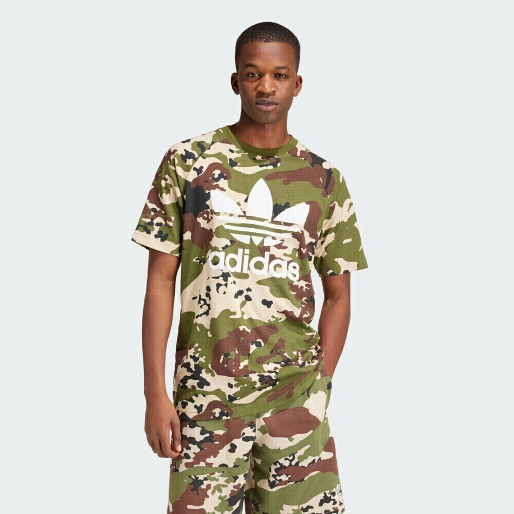 ADIDAS 短T CAMO TREFOIL T 綠色迷彩 短袖 上衣 男 IS0215