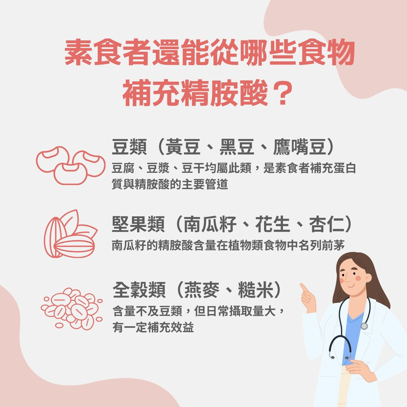 素食者還能從哪些食物補充精胺酸？