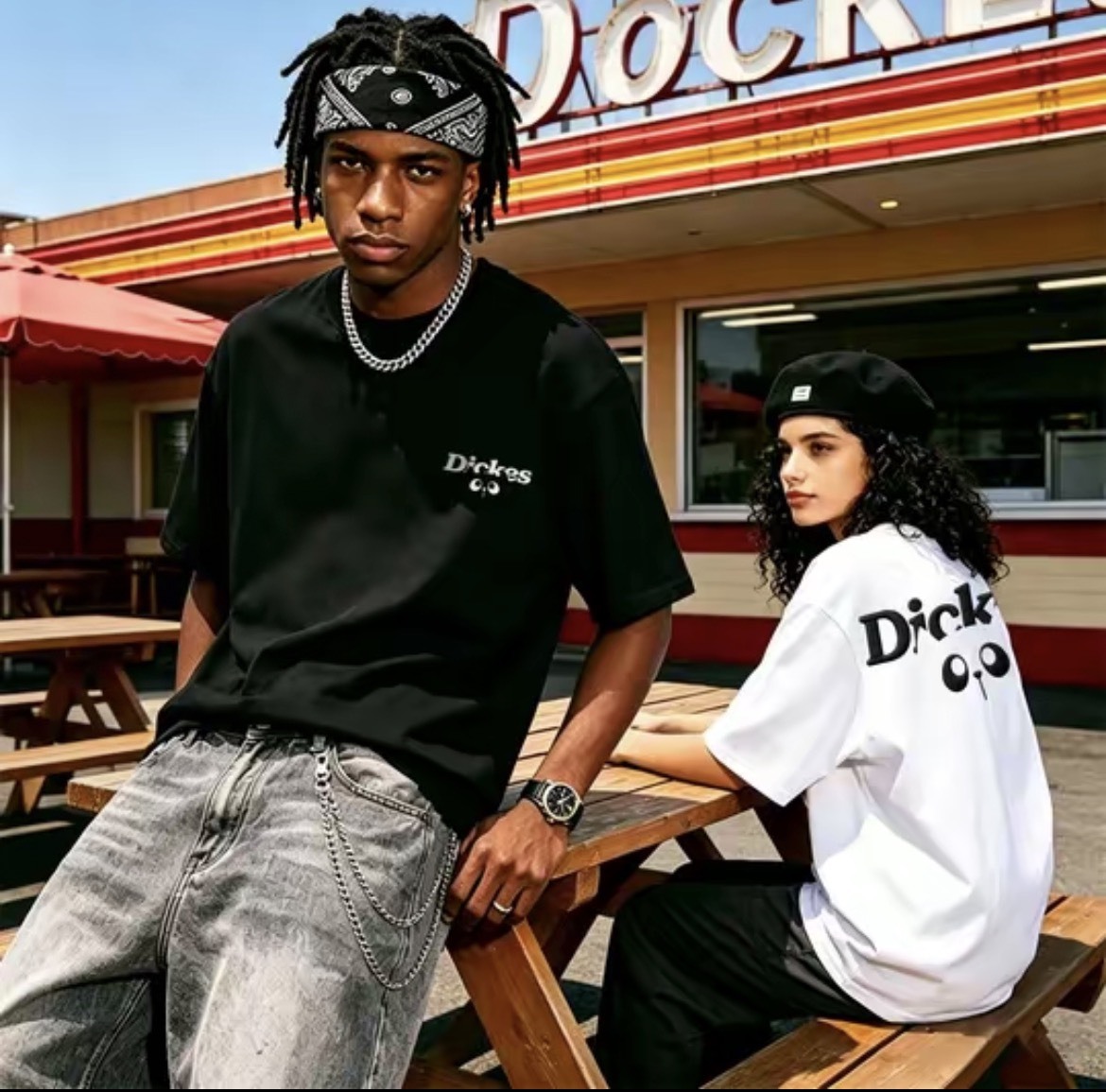 DICKIES 復古字母印花可愛小貓 寬鬆短T DKU262NKTAAN-S8D