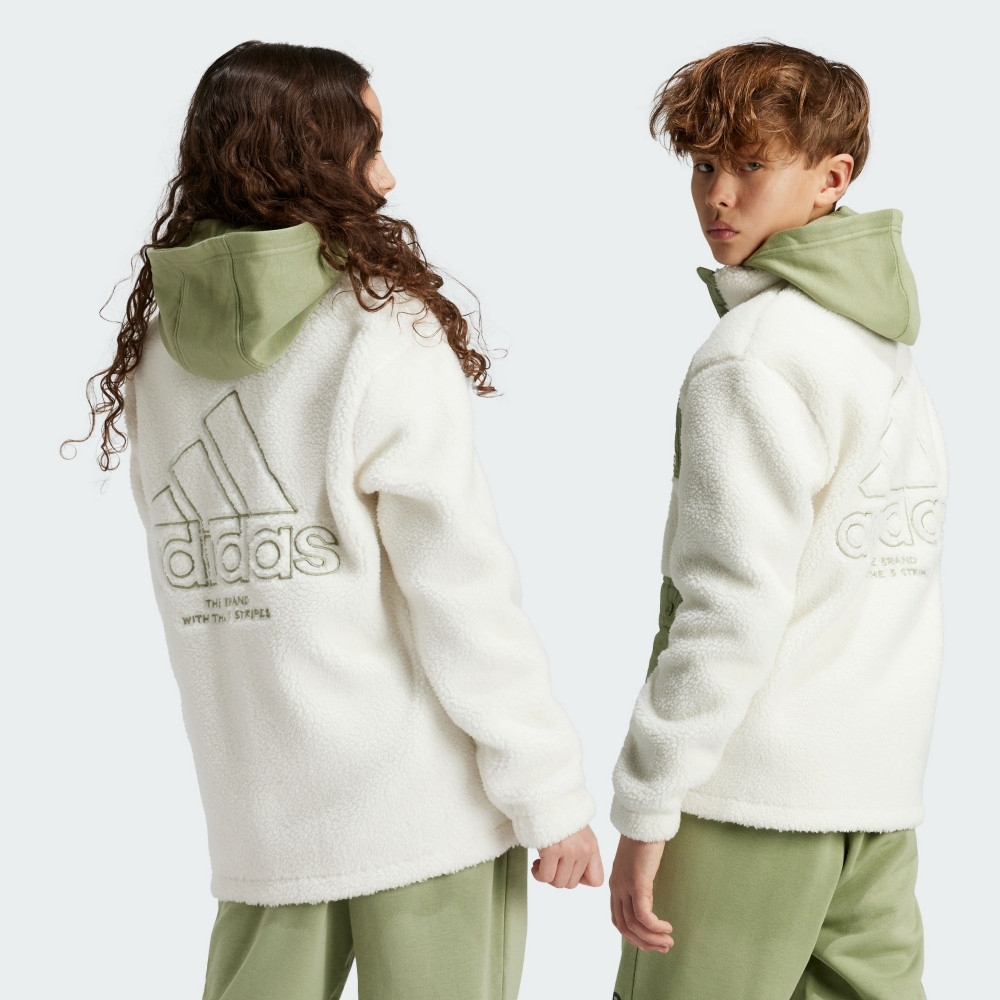 ADIDAS 外套 白綠色 搖粒絨 立領 保暖外套 童裝 IV9511