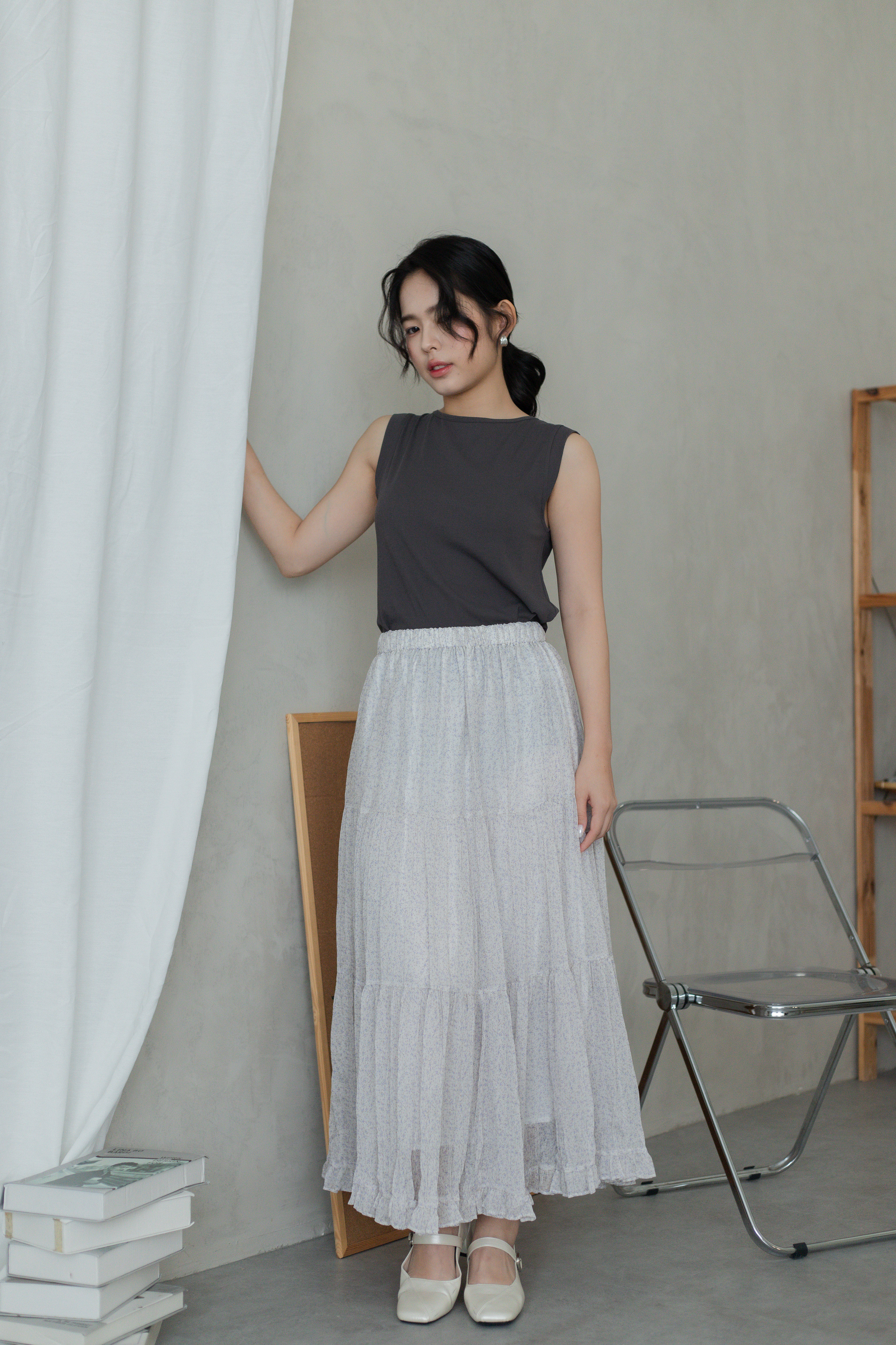 French Floral Tiered Skirt White -2806SKWHI