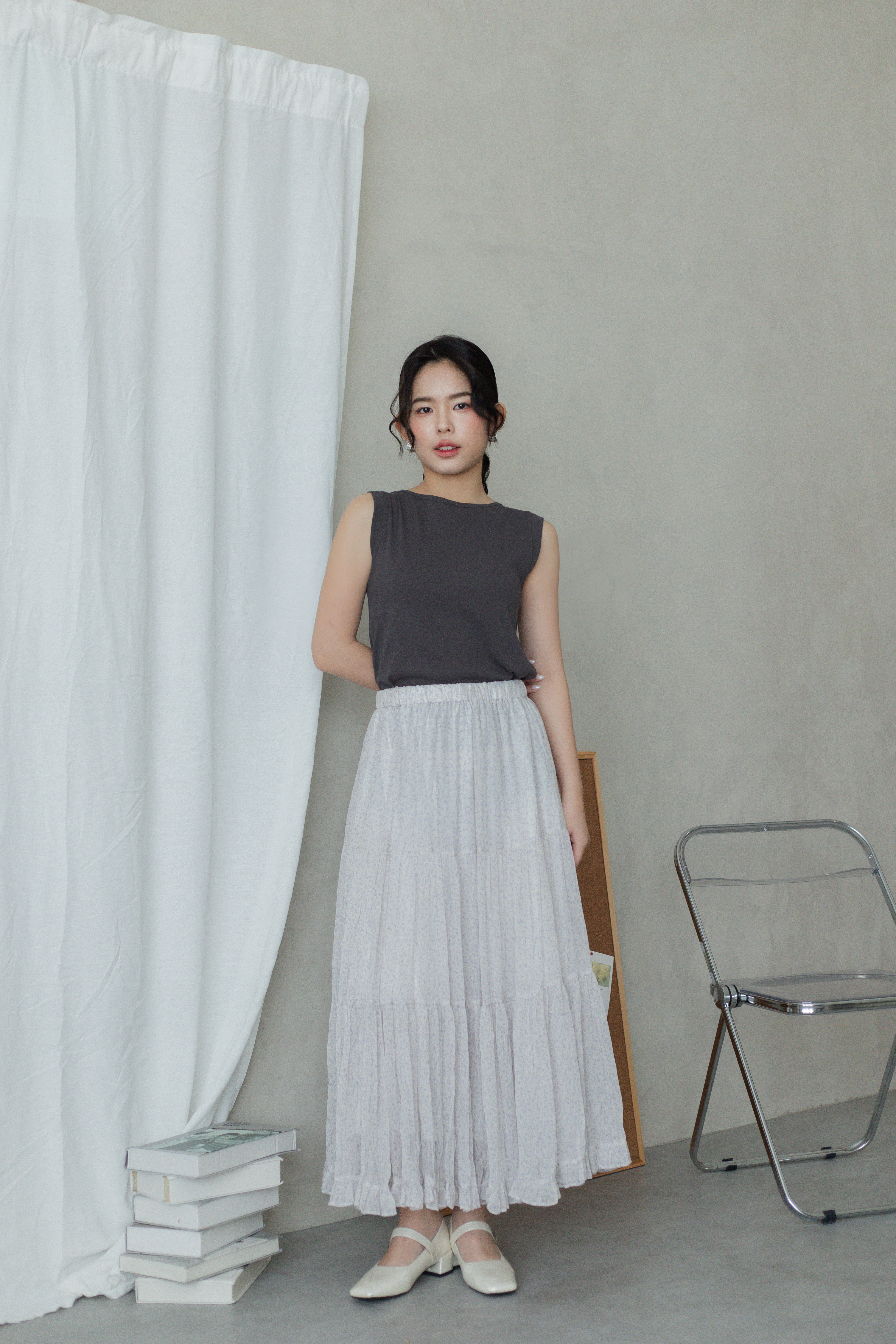 French Floral Tiered Skirt White -2806SKWHI