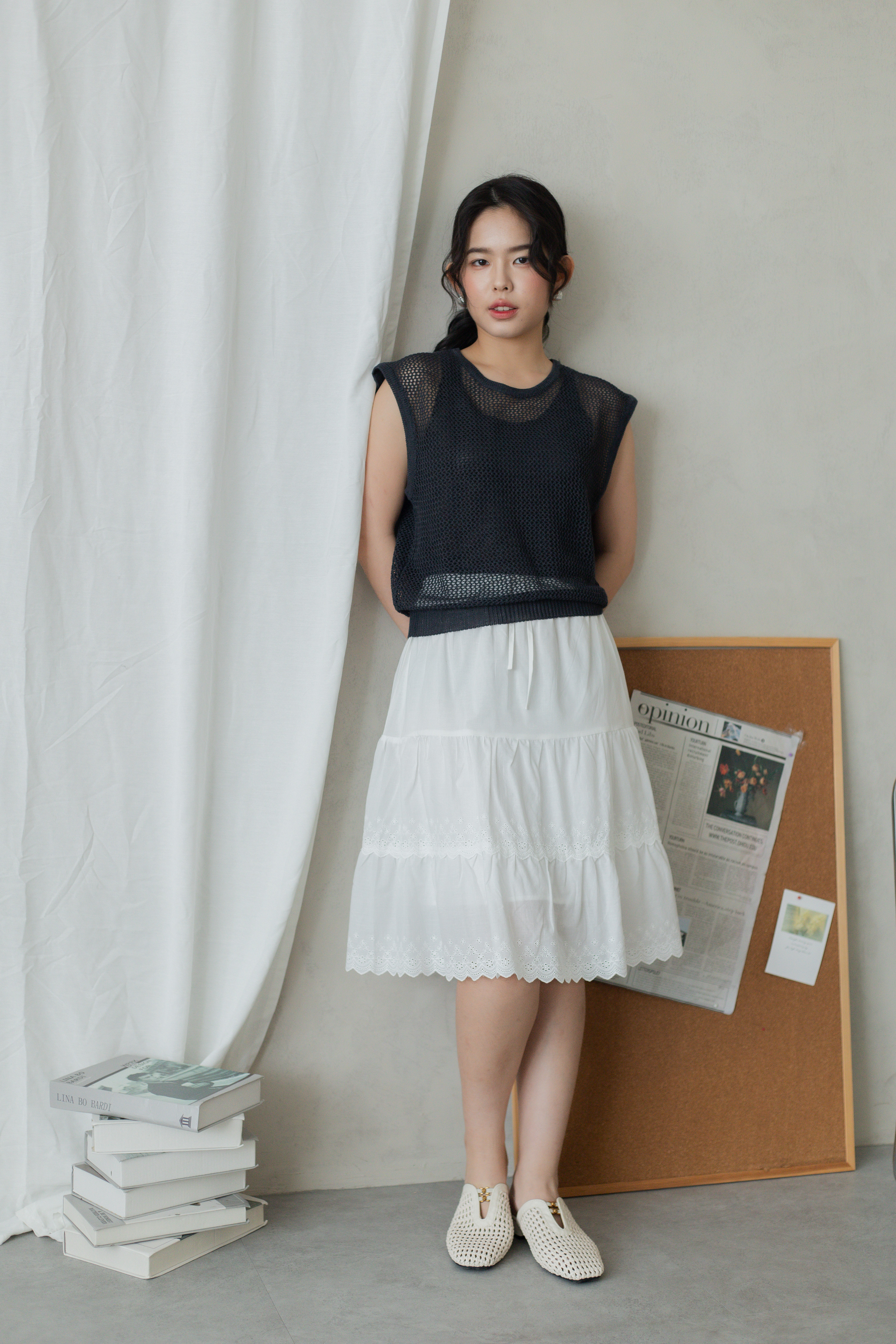 Loofy Lace Trim Skirt White -2798SKWHI