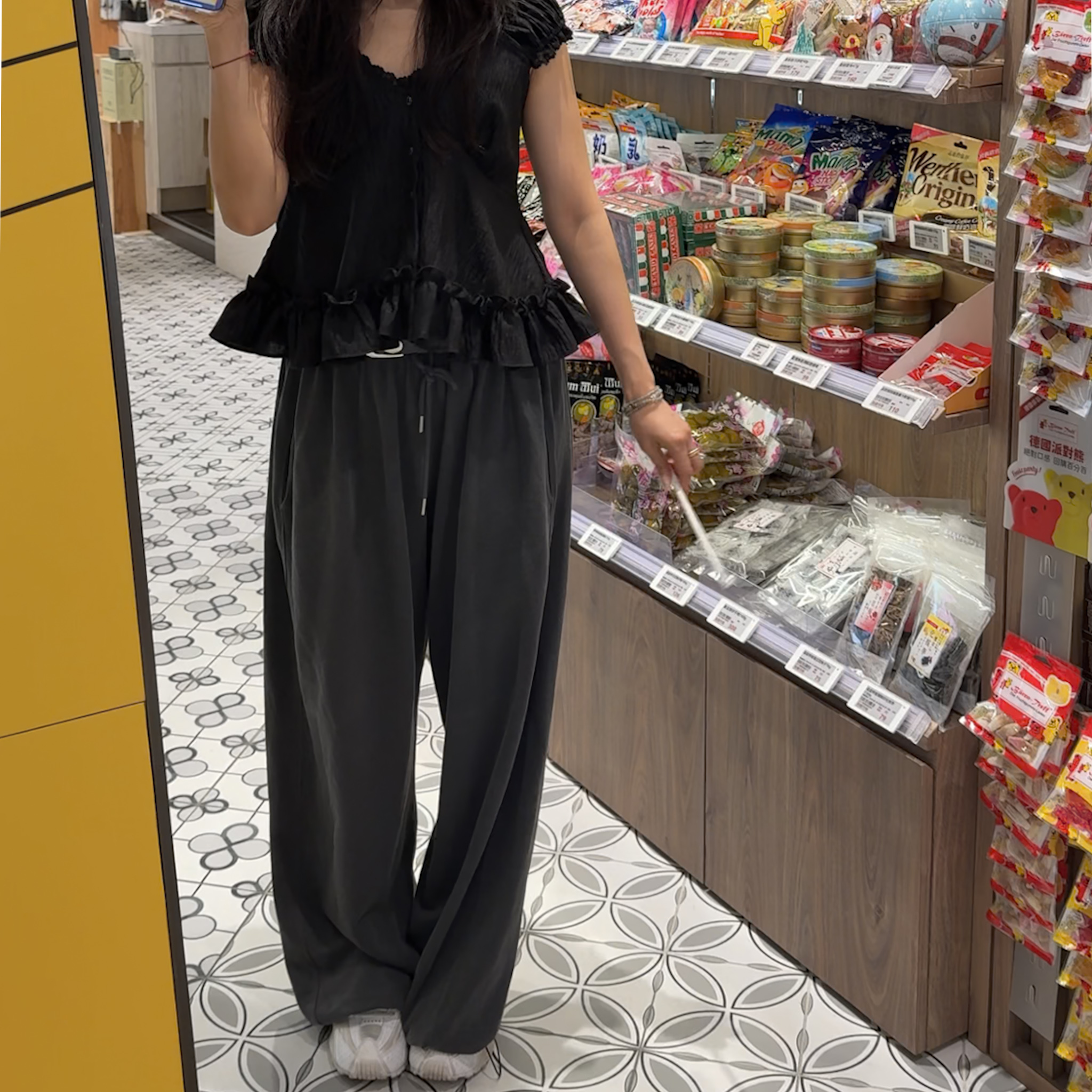 AU15推!雙側造型顯瘦搧風棉褲(水洗灰)