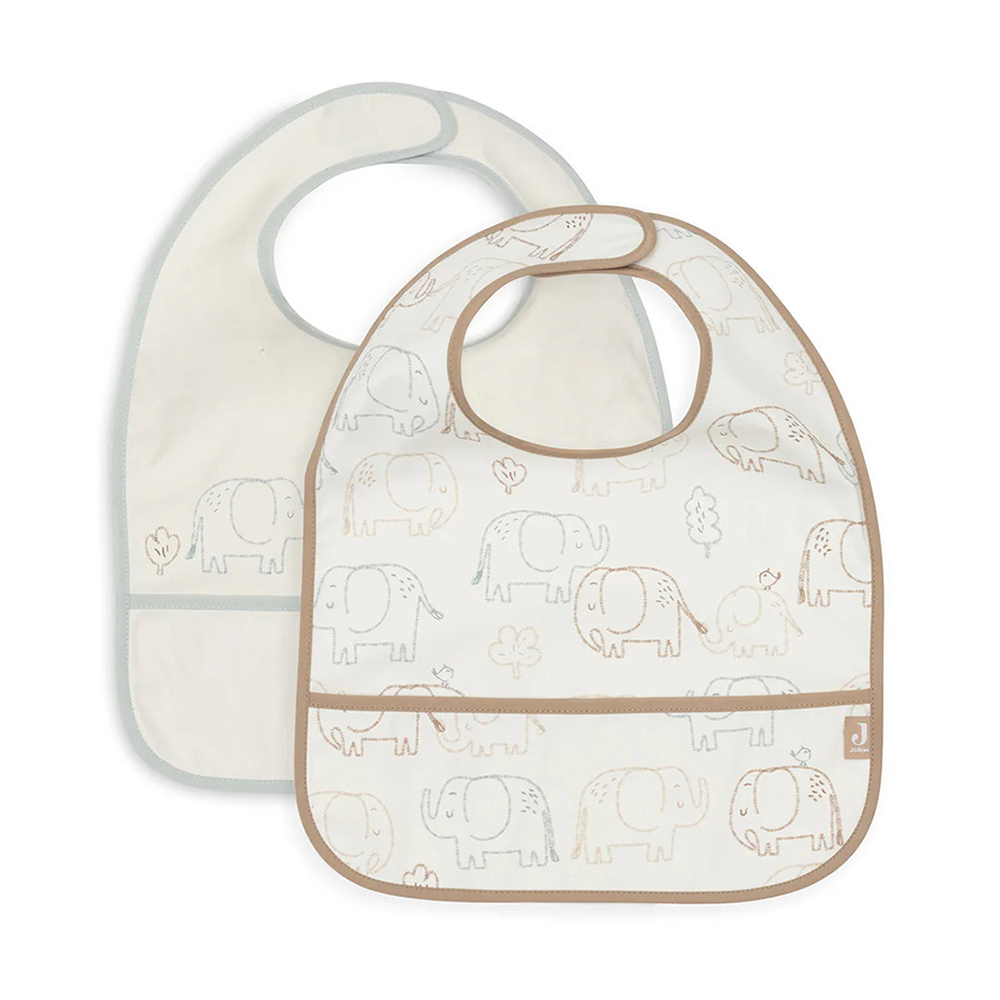 (預購7/15)荷蘭Jollein 防水圍兜2入-Elephant Tales