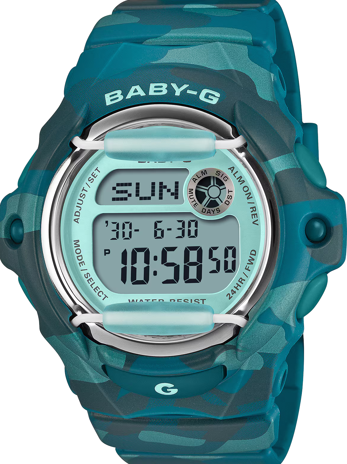 萬年鐘錶 - BABY-G   Y2K 時尚藍綠色迷彩繽紛運動電子錶 BG-169CM-2 錶徑 : 42.6mm