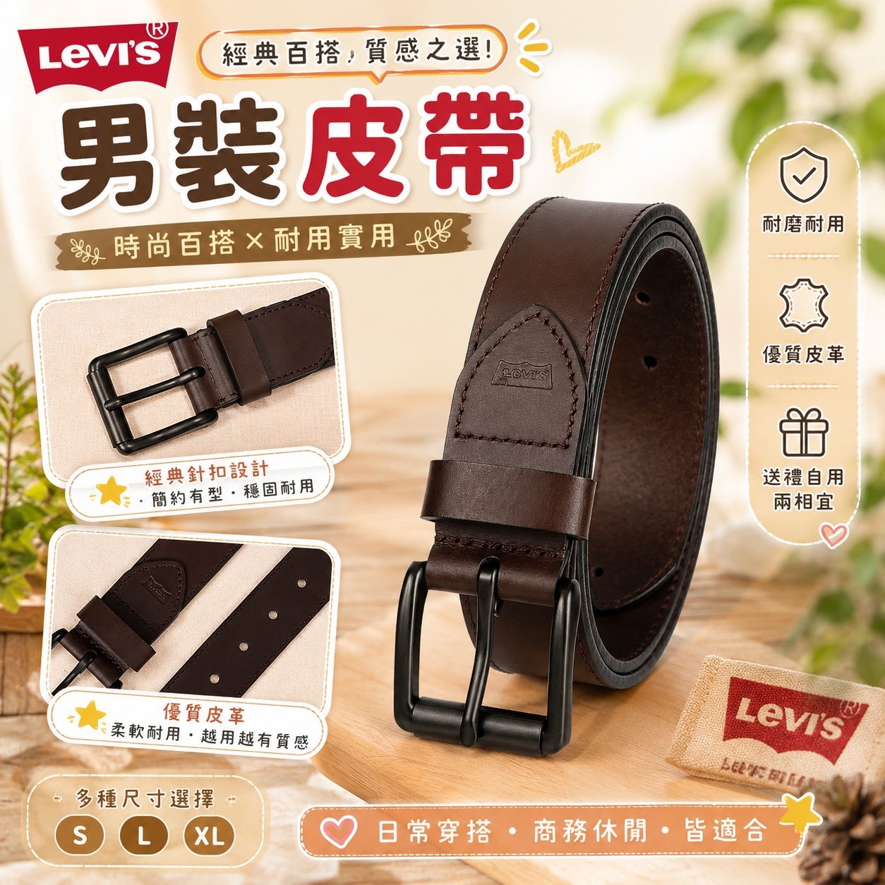 【預購】Levi's H063009  男裝真皮皮帶 (深棕色)