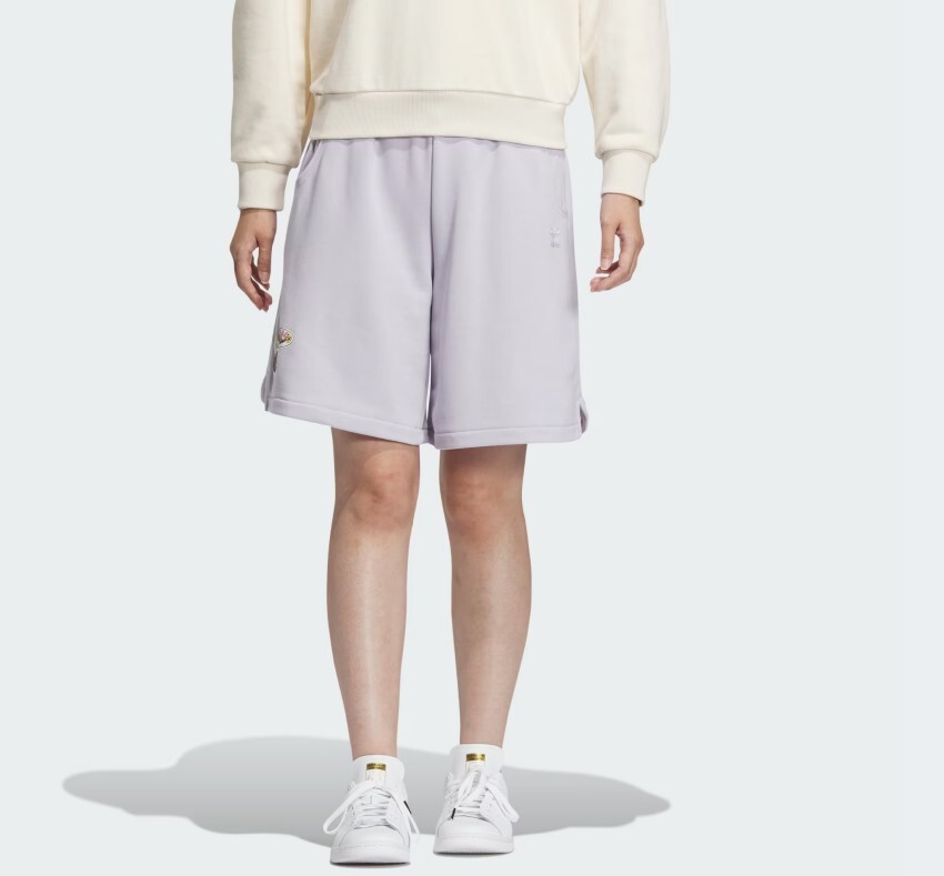 ADIDAS 短褲 GRAPHIC SHORTS 淺紫 寬版 棉短褲 女 IW6303