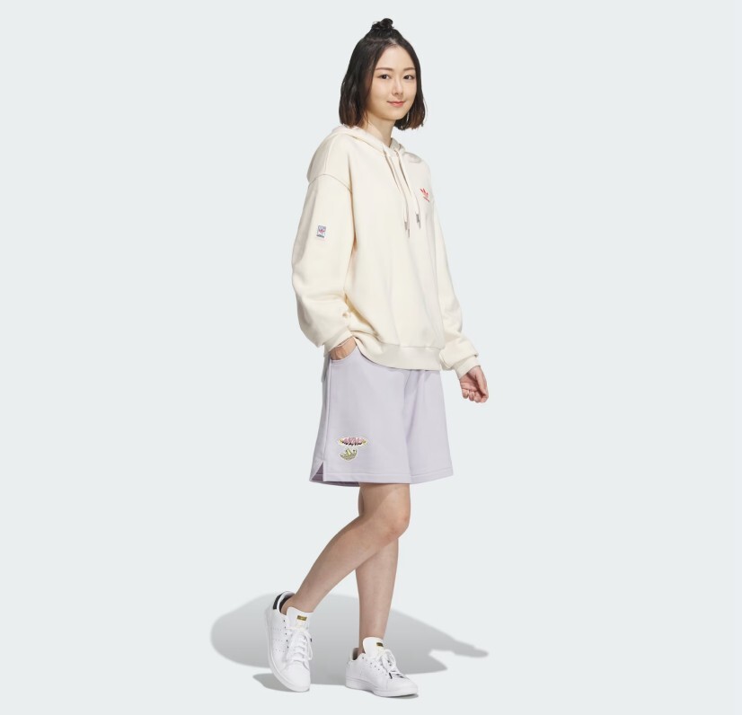 ADIDAS 短褲 GRAPHIC SHORTS 淺紫 寬版 棉短褲 女 IW6303