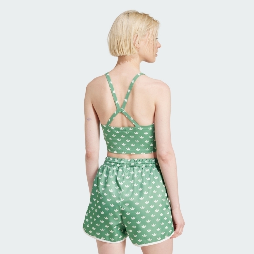 ADIDAS 背心 MONO 3S CROP 綠色 滿版 三葉草 休閒背心 女 IX0930