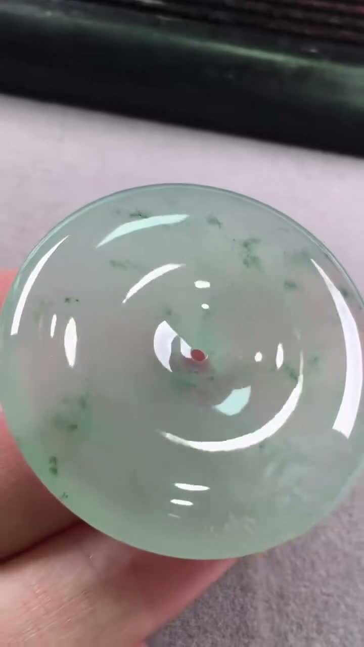 翡翠冰飄花平安扣 (38.3mm直徑),天然翡翠A玉, 緬甸玉, Jade, Jadeite