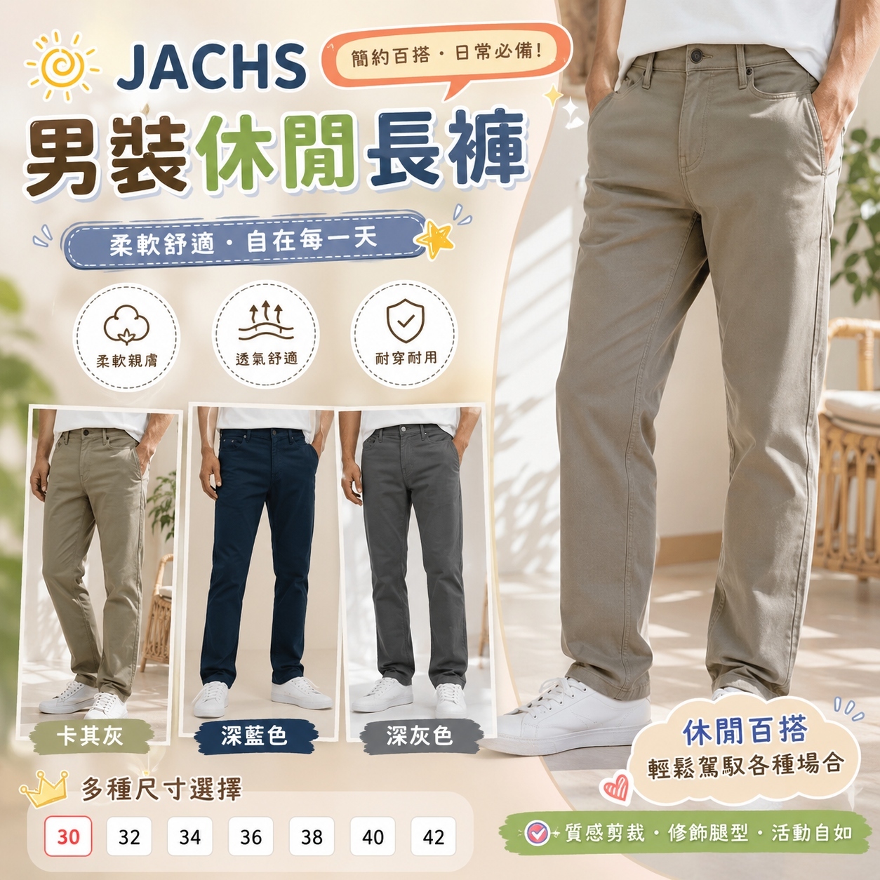 【預購】Jachs H063003 男裝休閒長褲