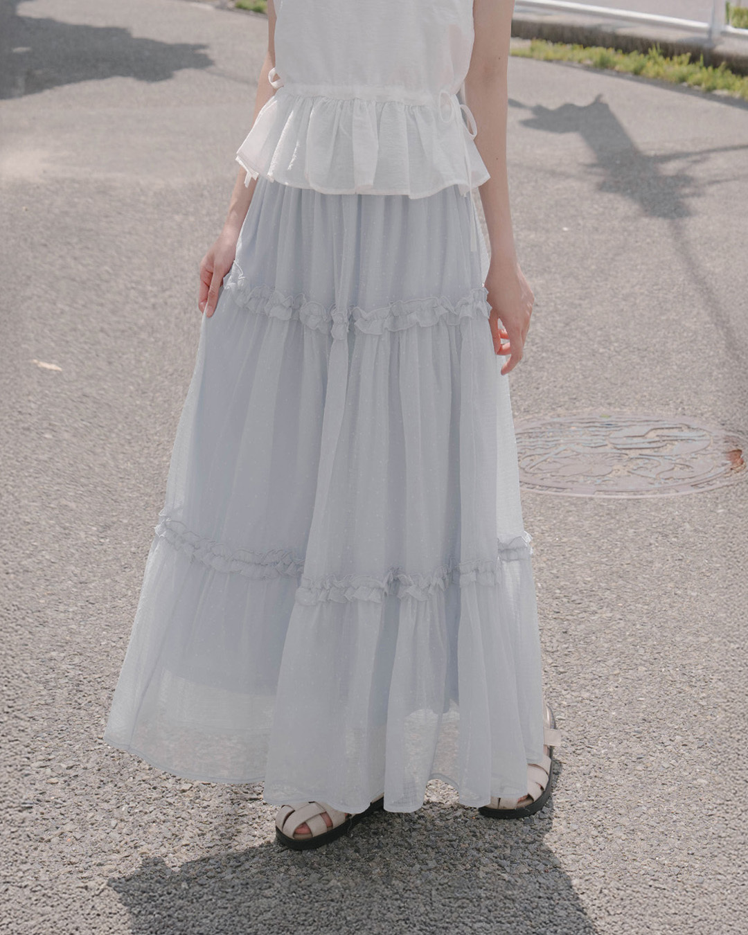 Flocked polka dot ruffled chiffon cake dress, available in three colors【03021750】in stock+pre-order