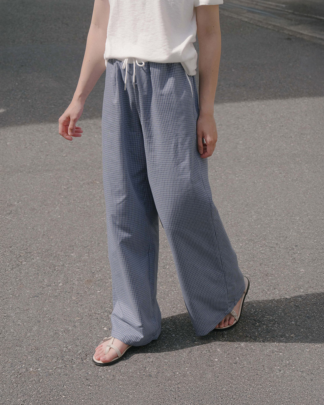 Casual plaid color-blocked drawstring waist trousers, S/M【04102033】in stock+pre-order