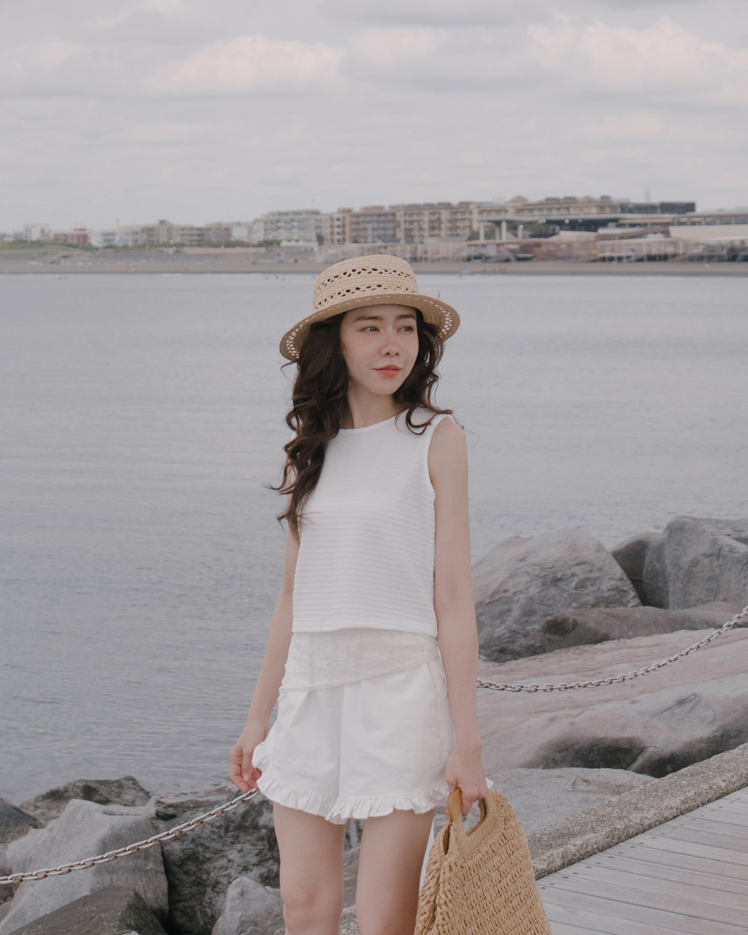 3D Jacquard Textured Wide-Shoulder Vest - White【01099845】in stock+pre-order
