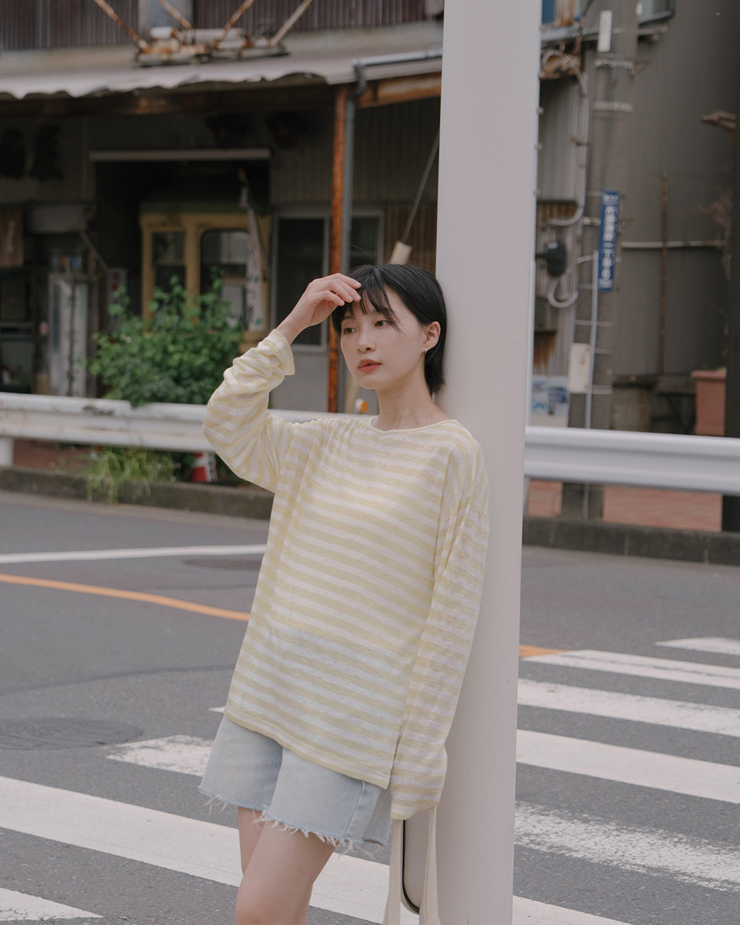 Simple striped sheer wide-sleeved top, available in three colors【01099653】in stock+pre-order