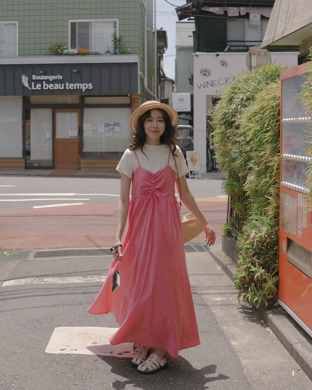 Red plaid spaghetti strap maxi dress with ruched bodice【01087274】in stock+pre-order