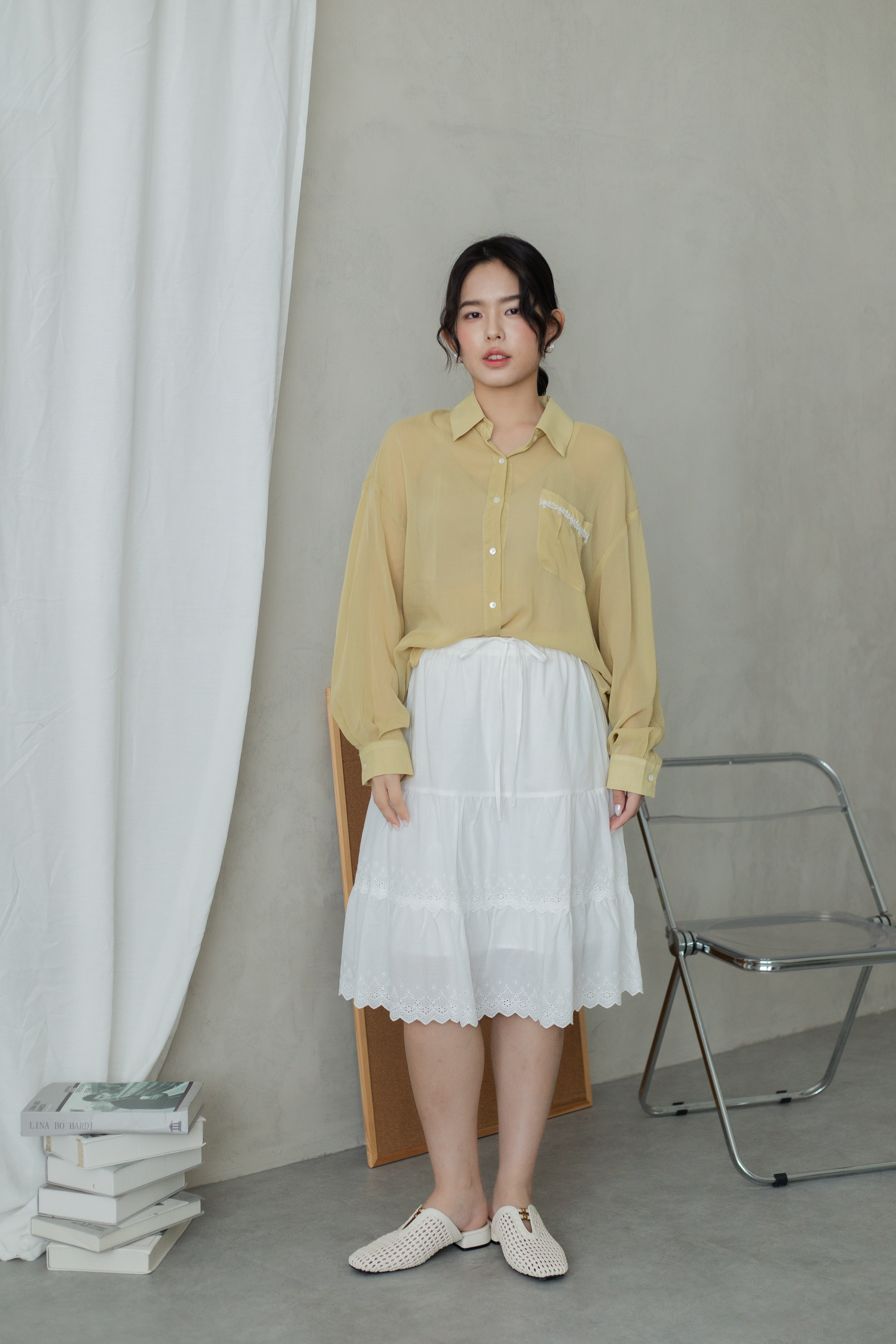 Jamie Lace Chiffon Blouse Yellow -2808BLYEL