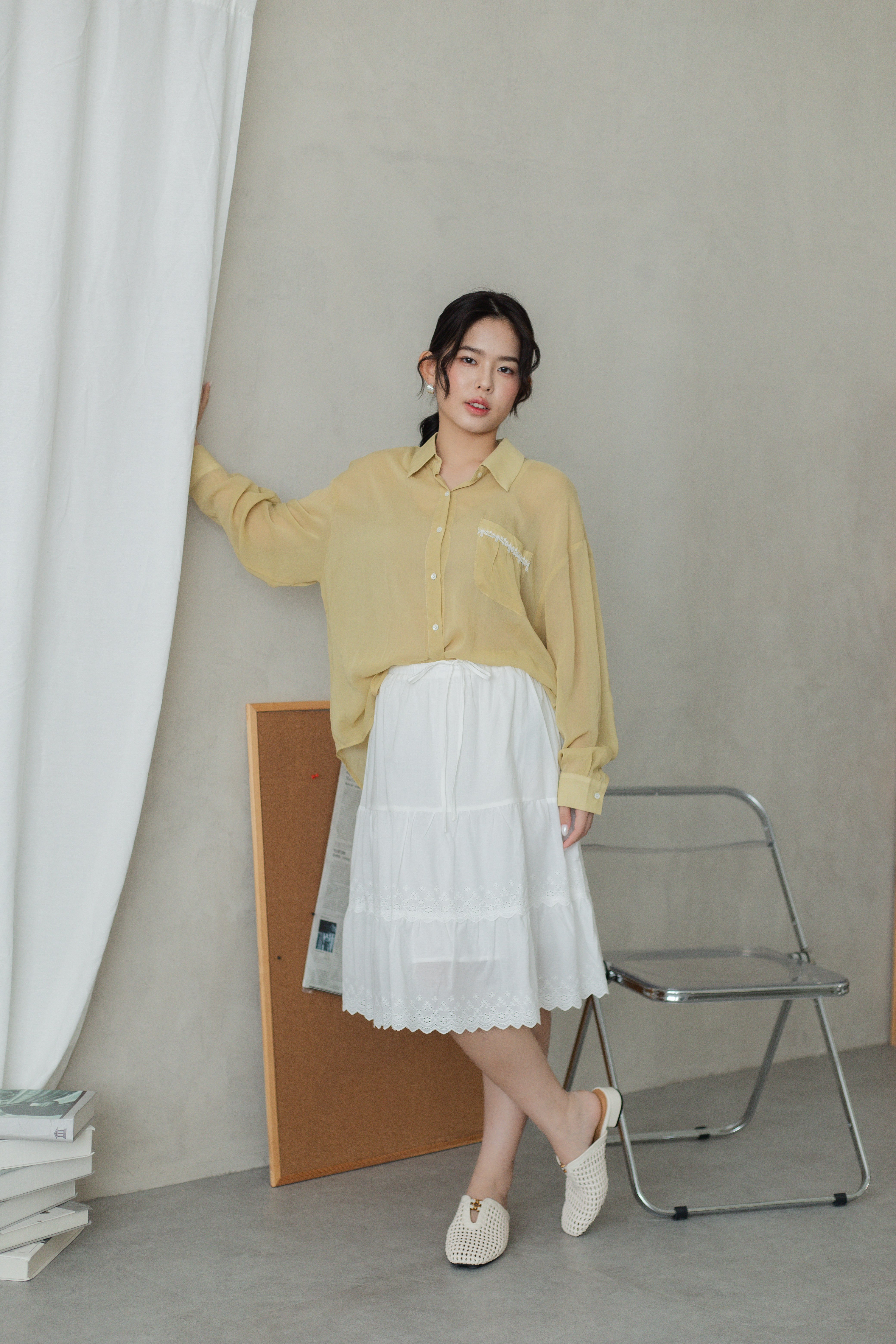 Jamie Lace Chiffon Blouse Yellow -2808BLYEL