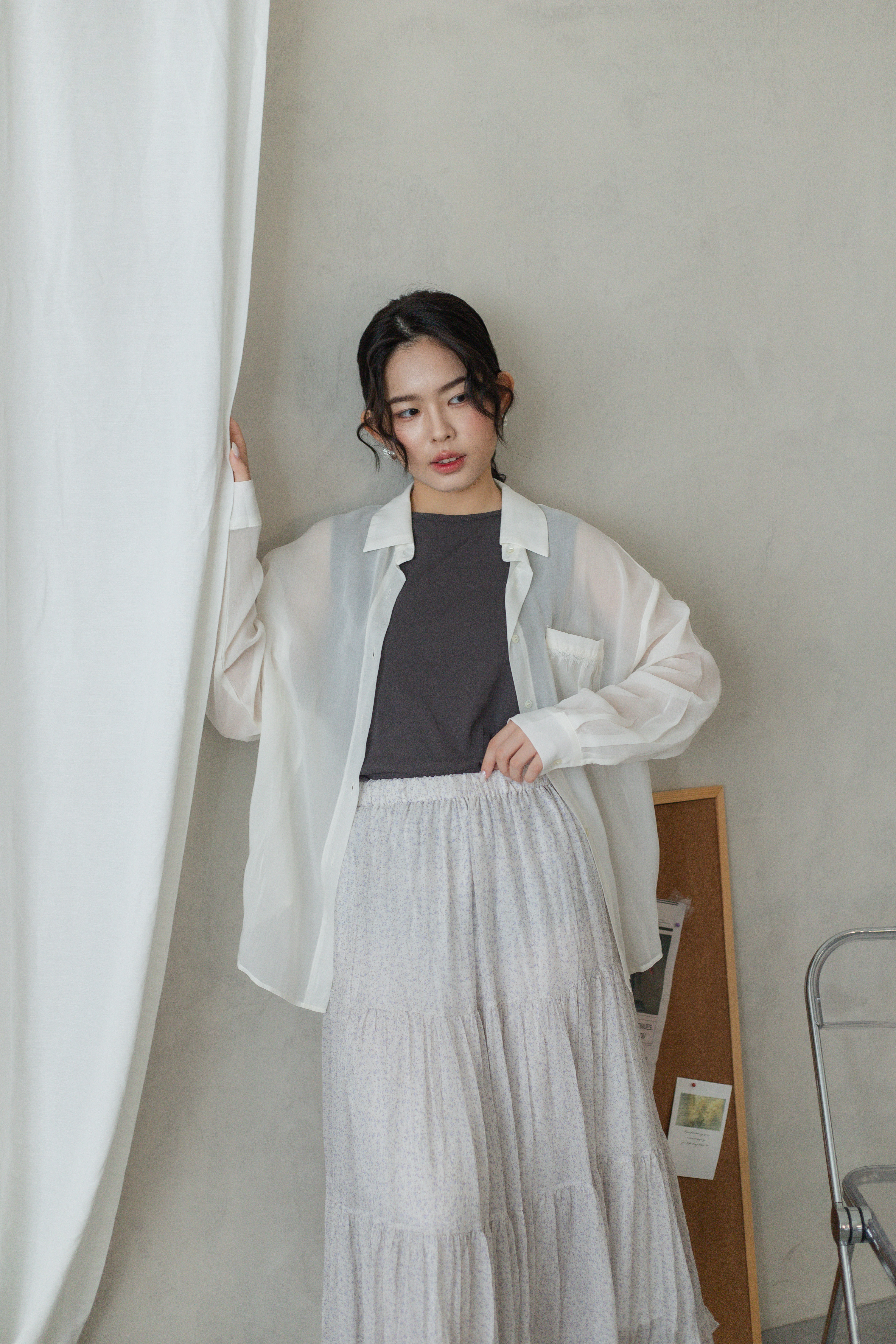Jamie Lace Chiffon Blouse White -2808BLWHI
