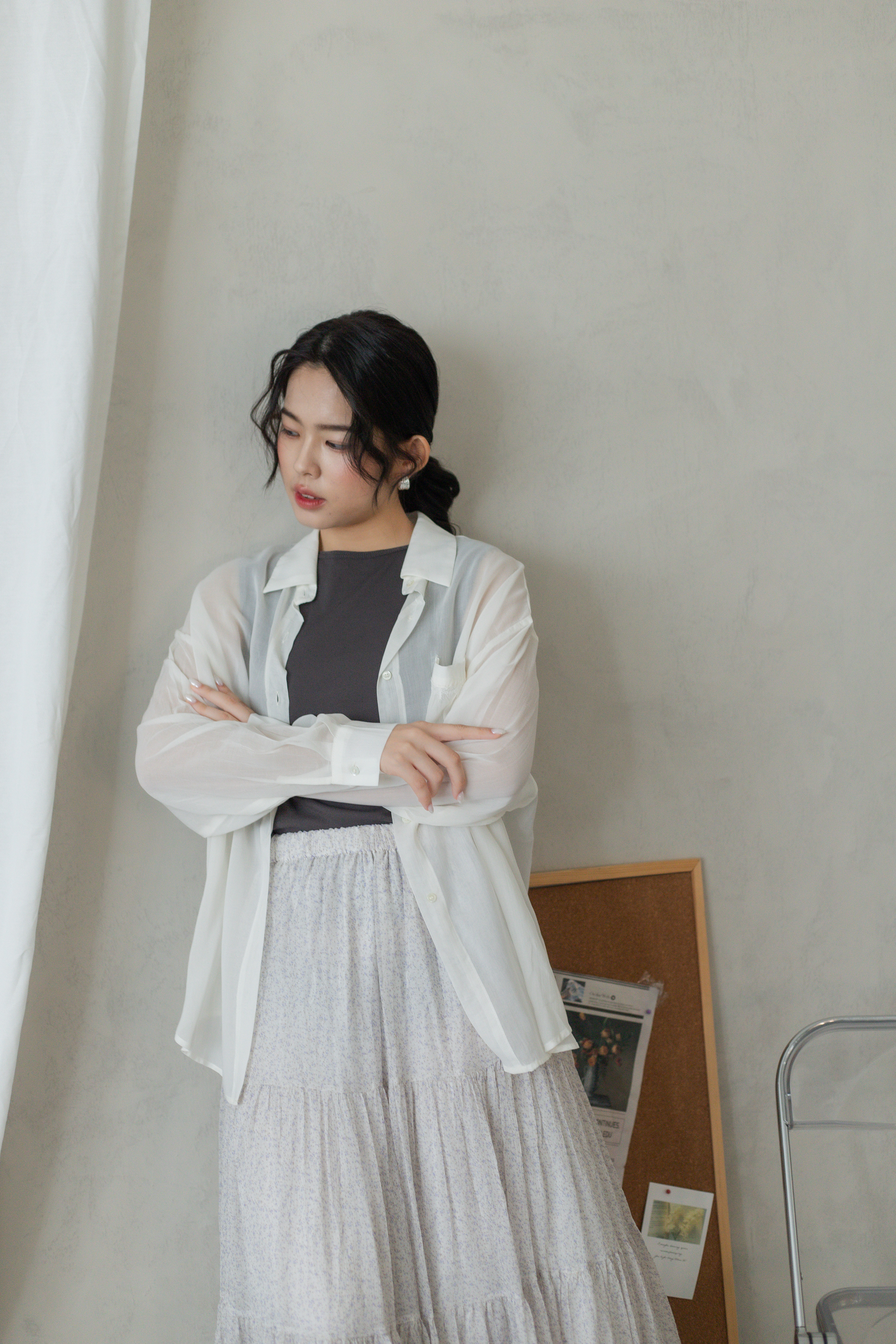 Jamie Lace Chiffon Blouse White -2808BLWHI