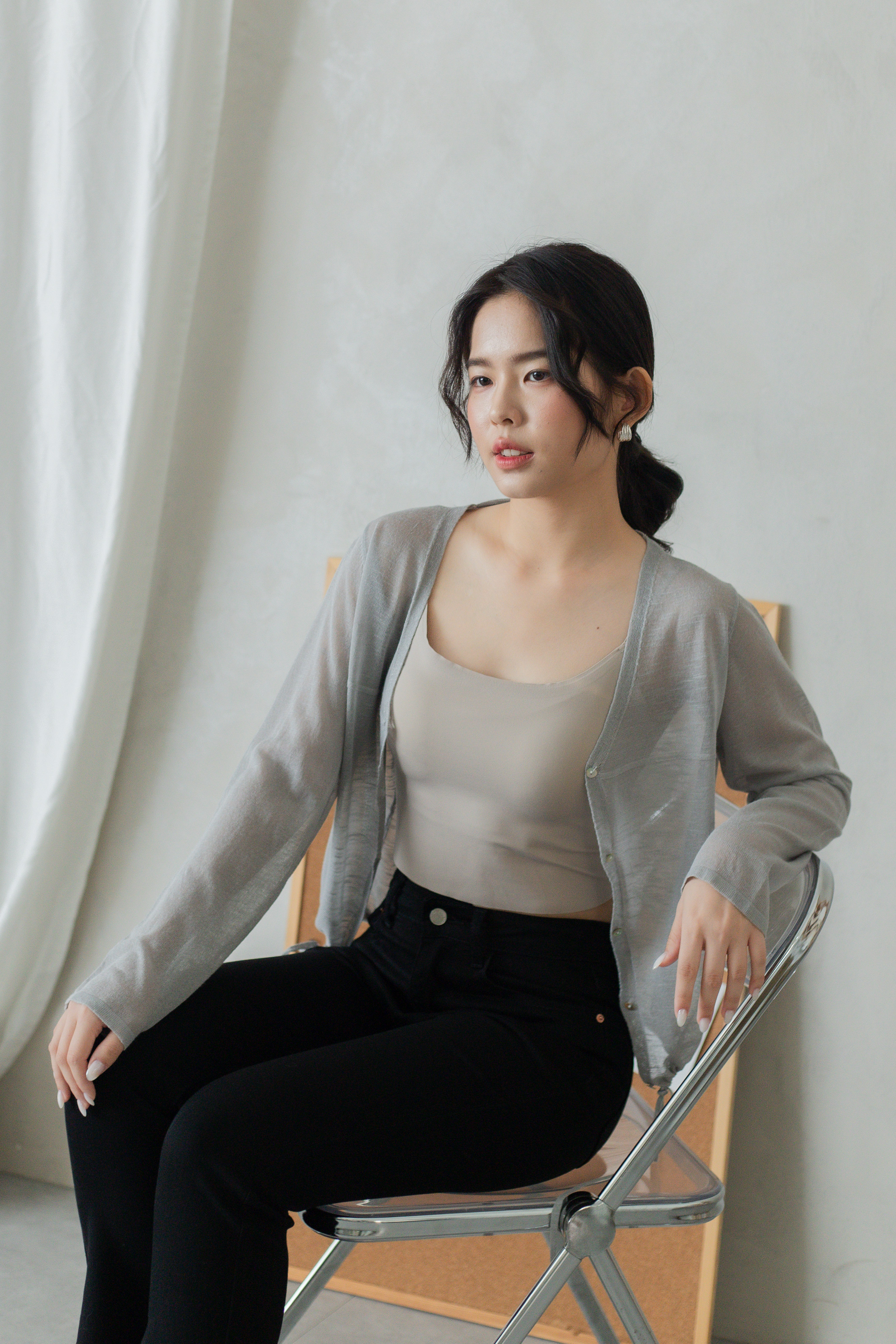 Belle Seamline Long Sleeve Cardigan Light Grey - 2803KLLGY