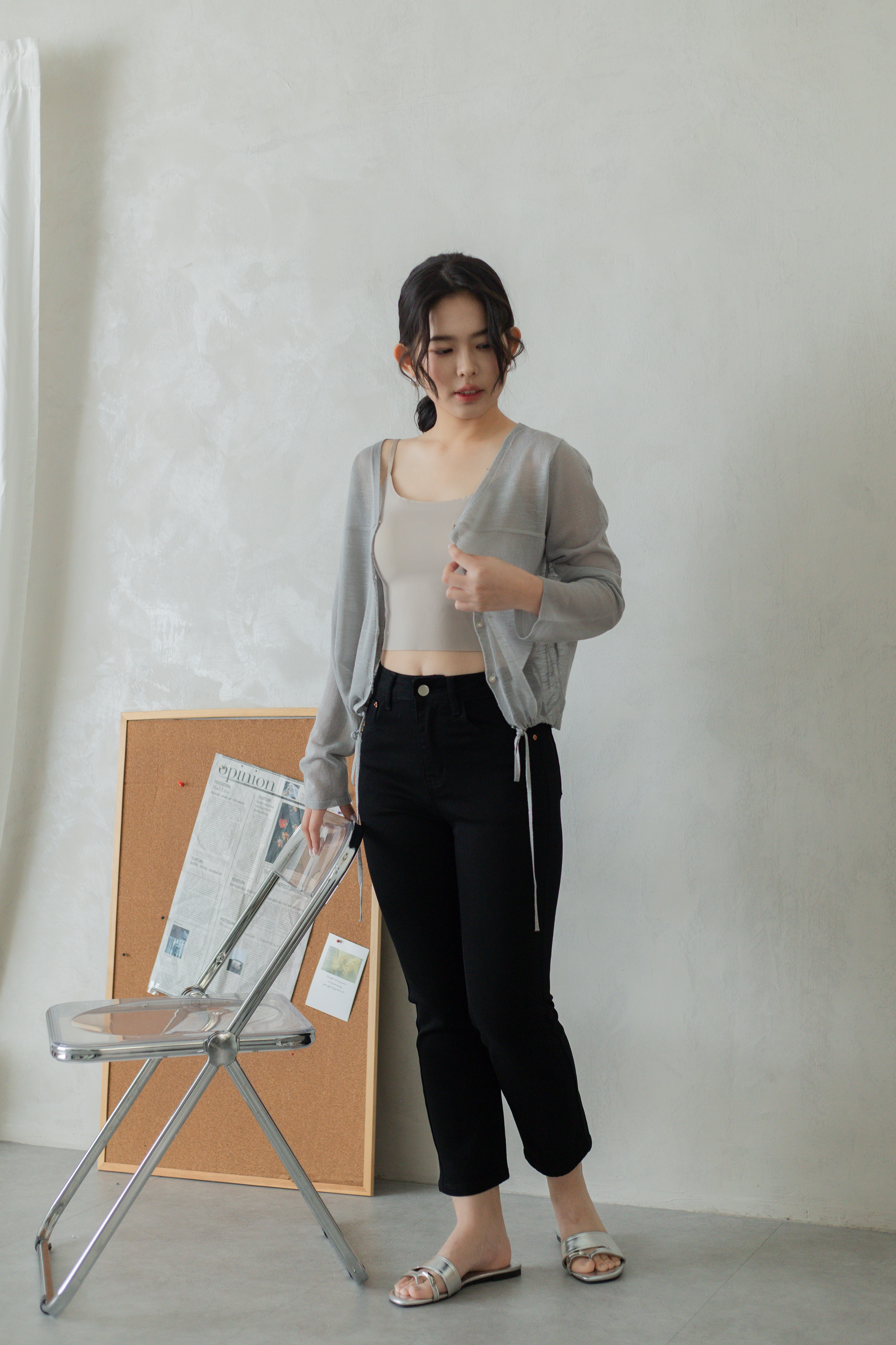 Belle Seamline Long Sleeve Cardigan Light Grey - 2803KLLGY