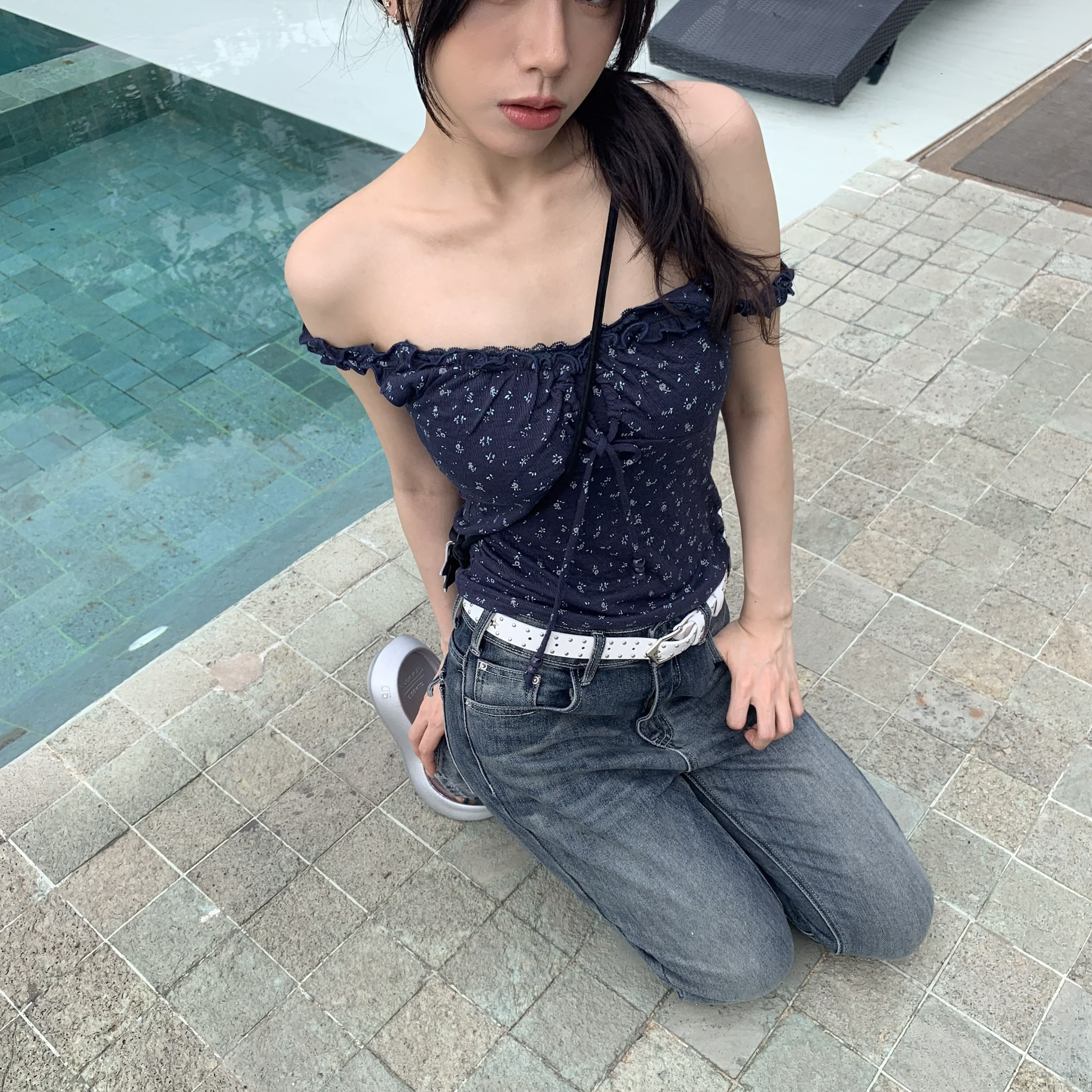 ISA_韓女的愛! 肌理感綁帶碎花背心(含胸墊)_65119
