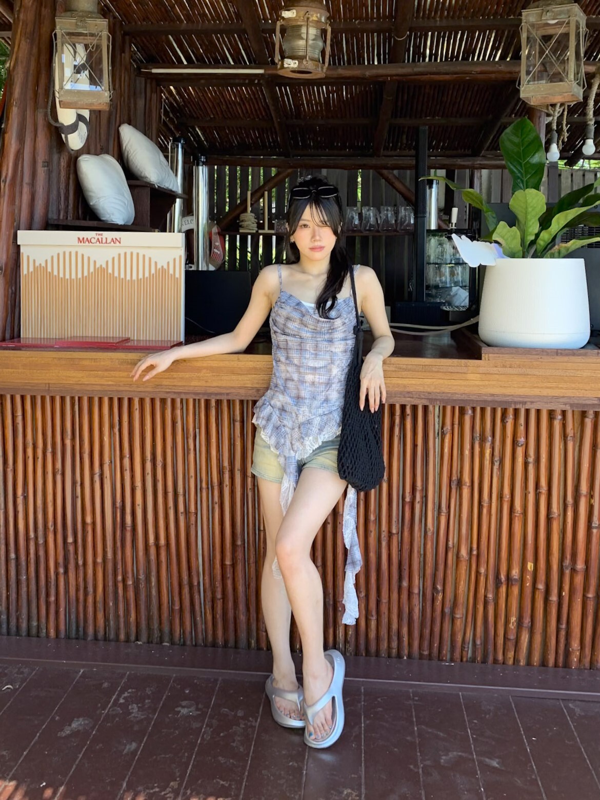 ISA_雅典娜女神 不規則擺格紋假二件吊帶美洋_65120