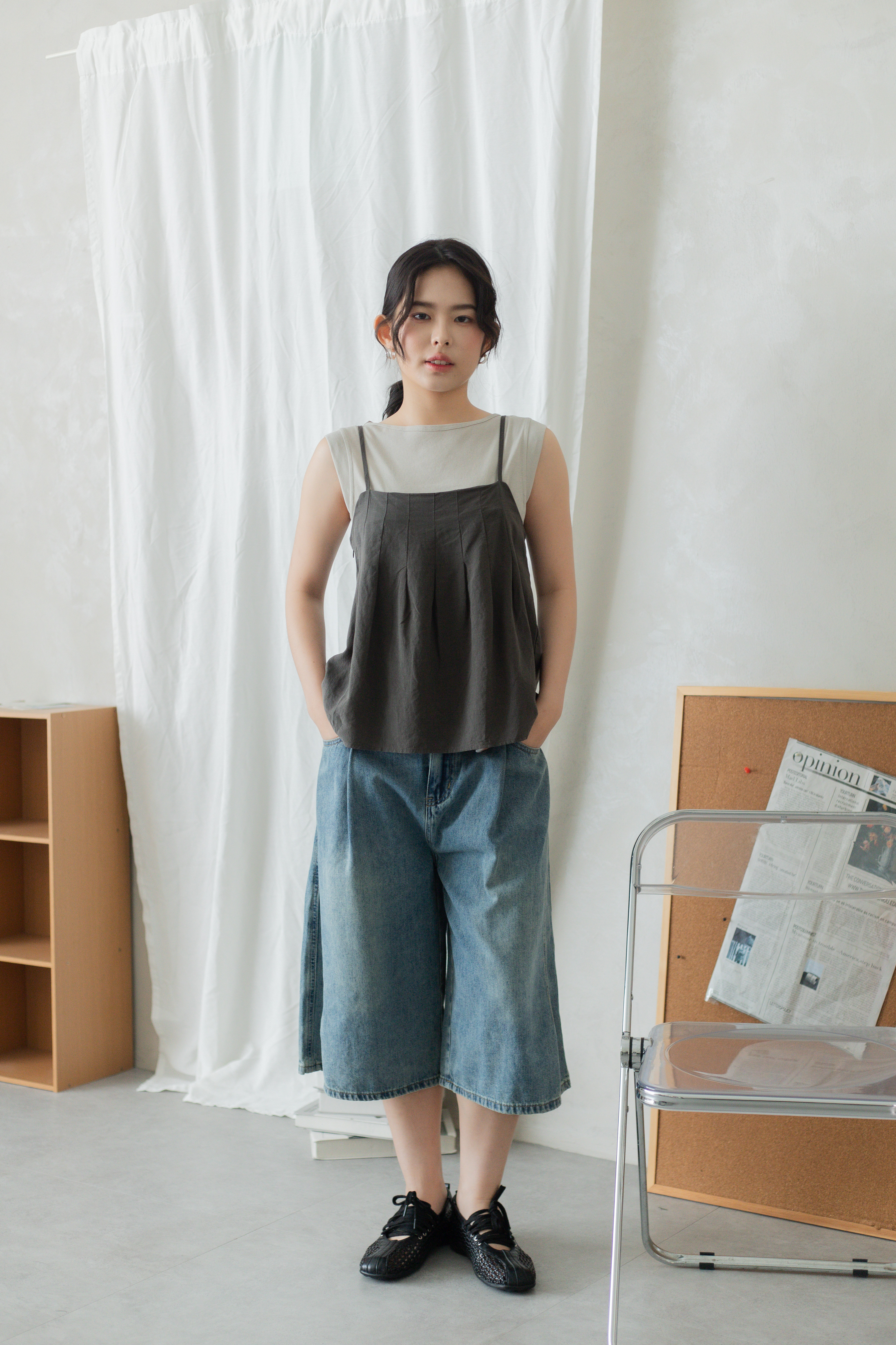 Deliah Pleated Camisole Dark Grey -2795BVDGY