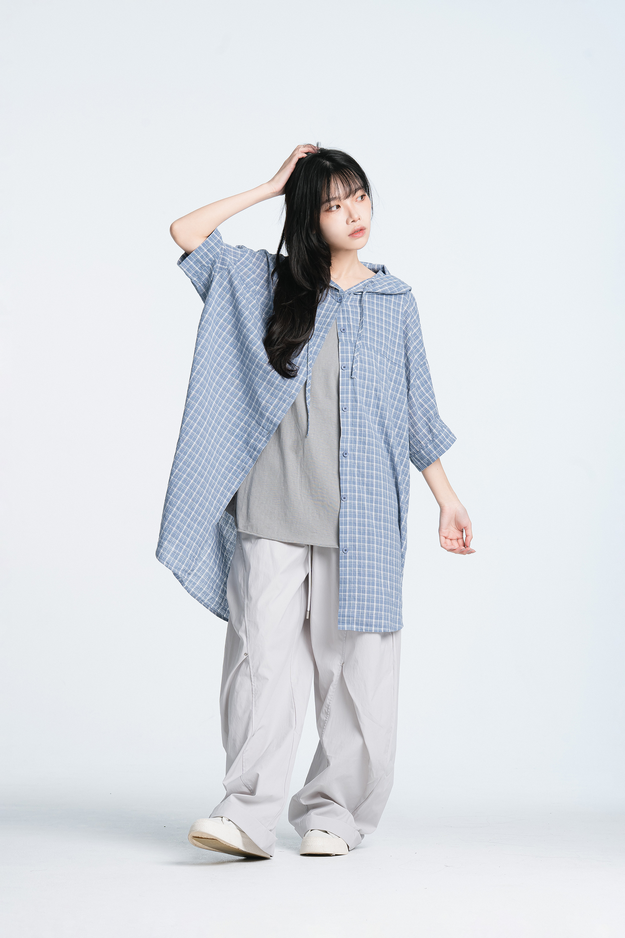 June｜格子連帽短袖襯衫 2色