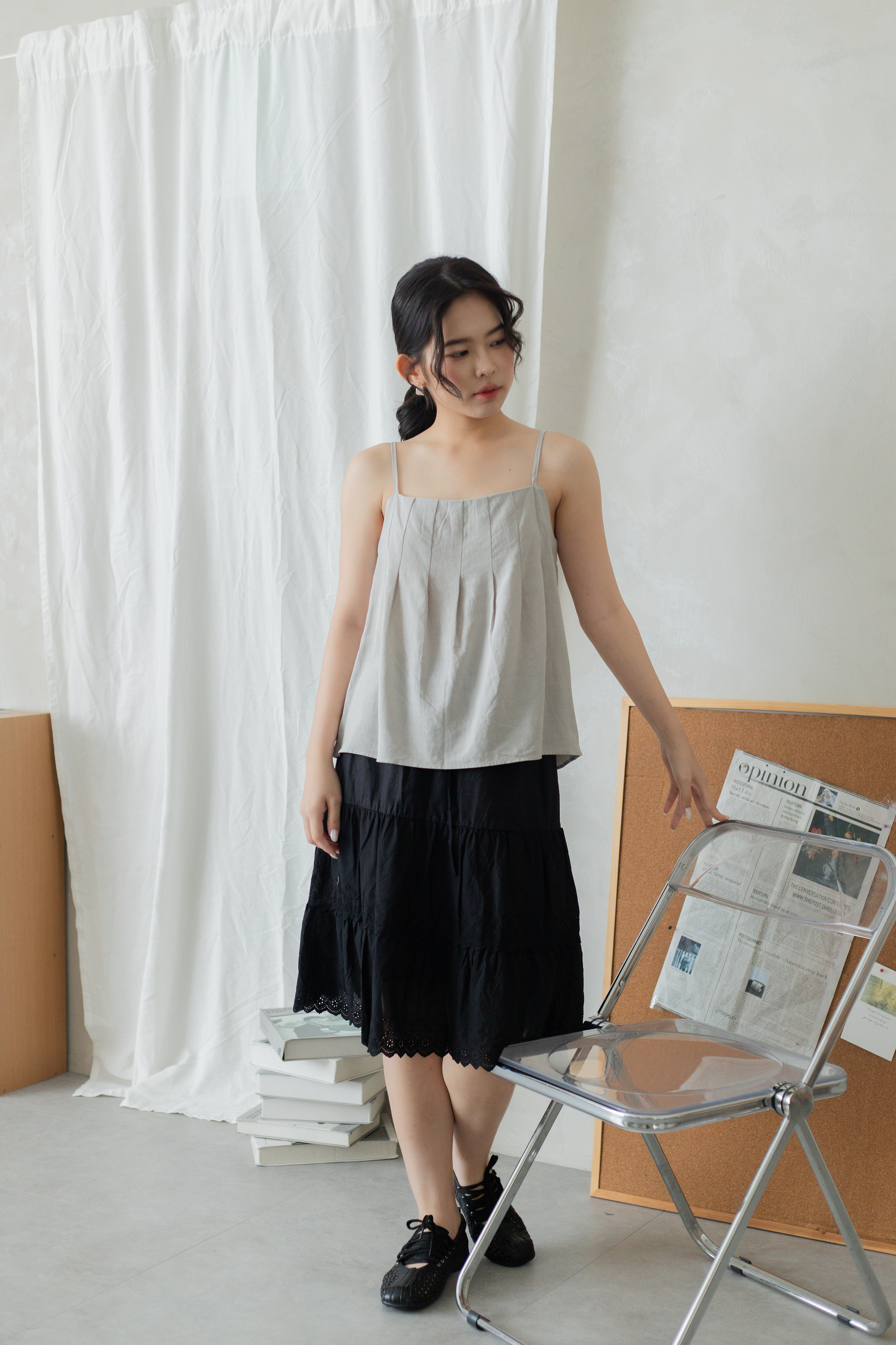 Deliah Pleated Camisole Light Grey -2795BVLGY