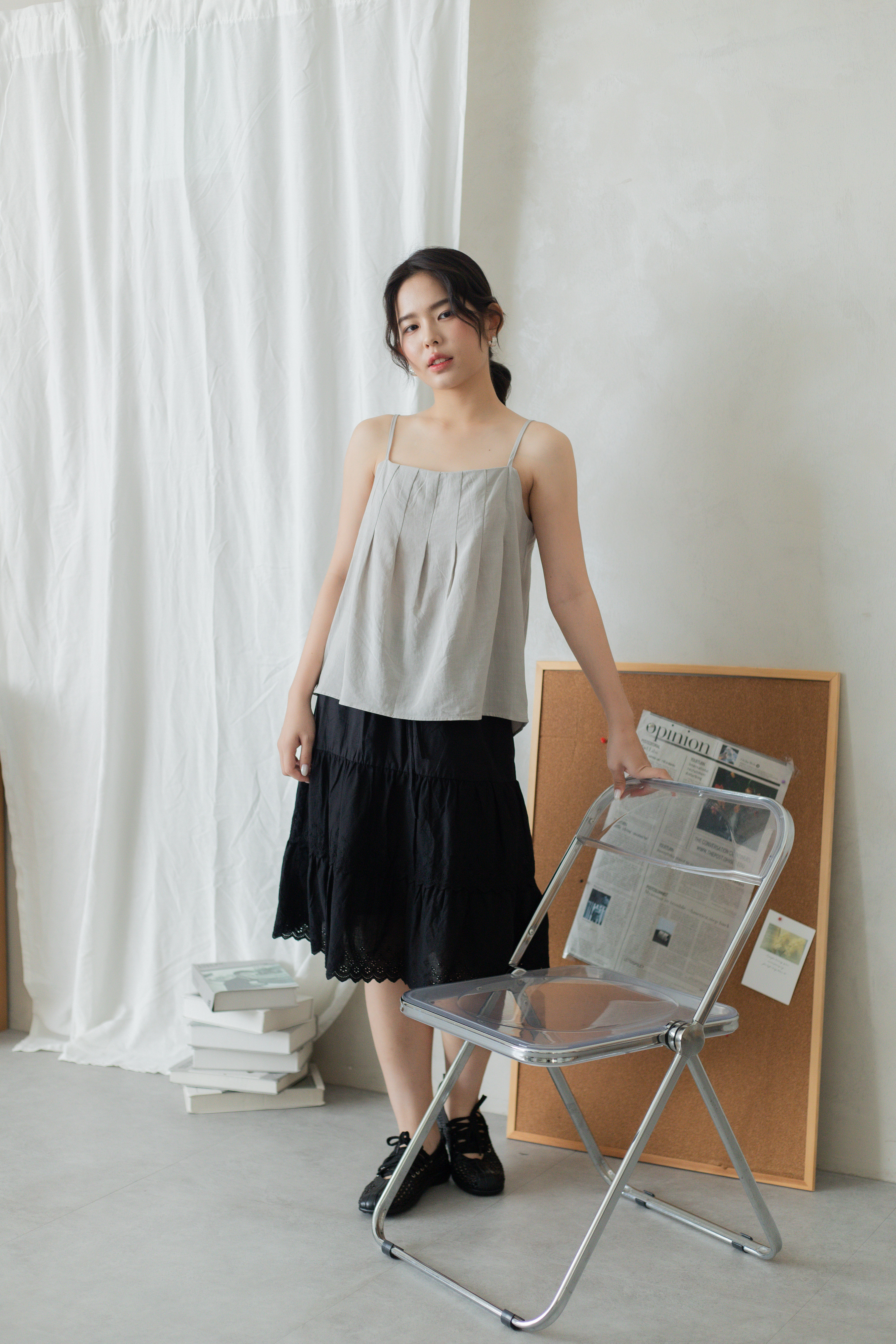 Deliah Pleated Camisole Light Grey -2795BVLGY