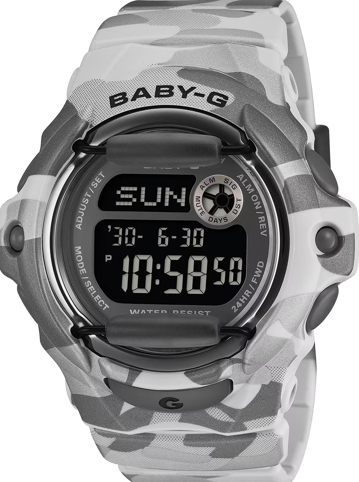 萬年鐘錶 - BABY-G   Y2K 時尚灰色迷彩繽紛運動電子錶 BG-169CMB-8 錶徑 : 42.6mm