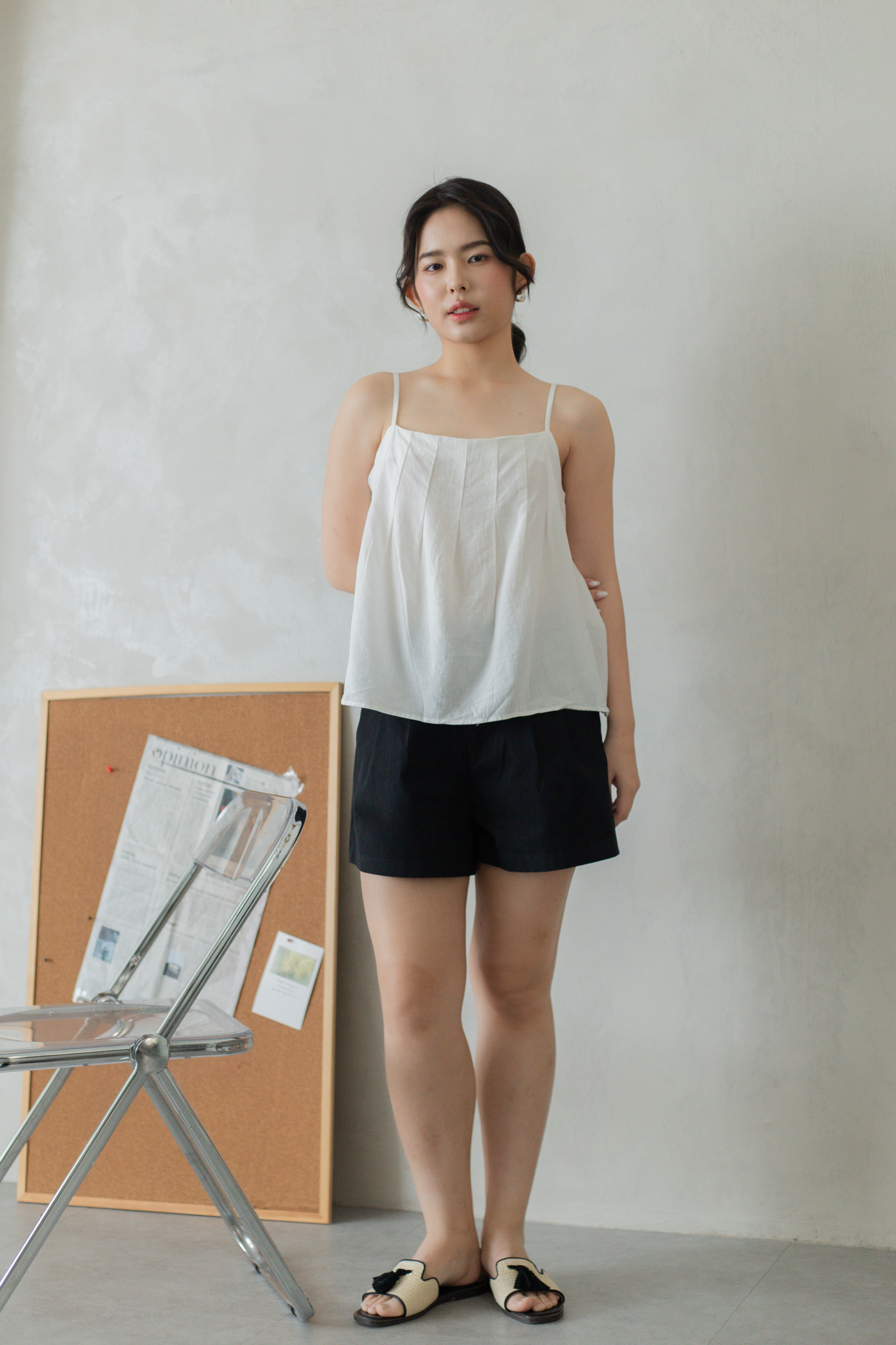 Deliah Pleated Camisole White -2795BVWHI