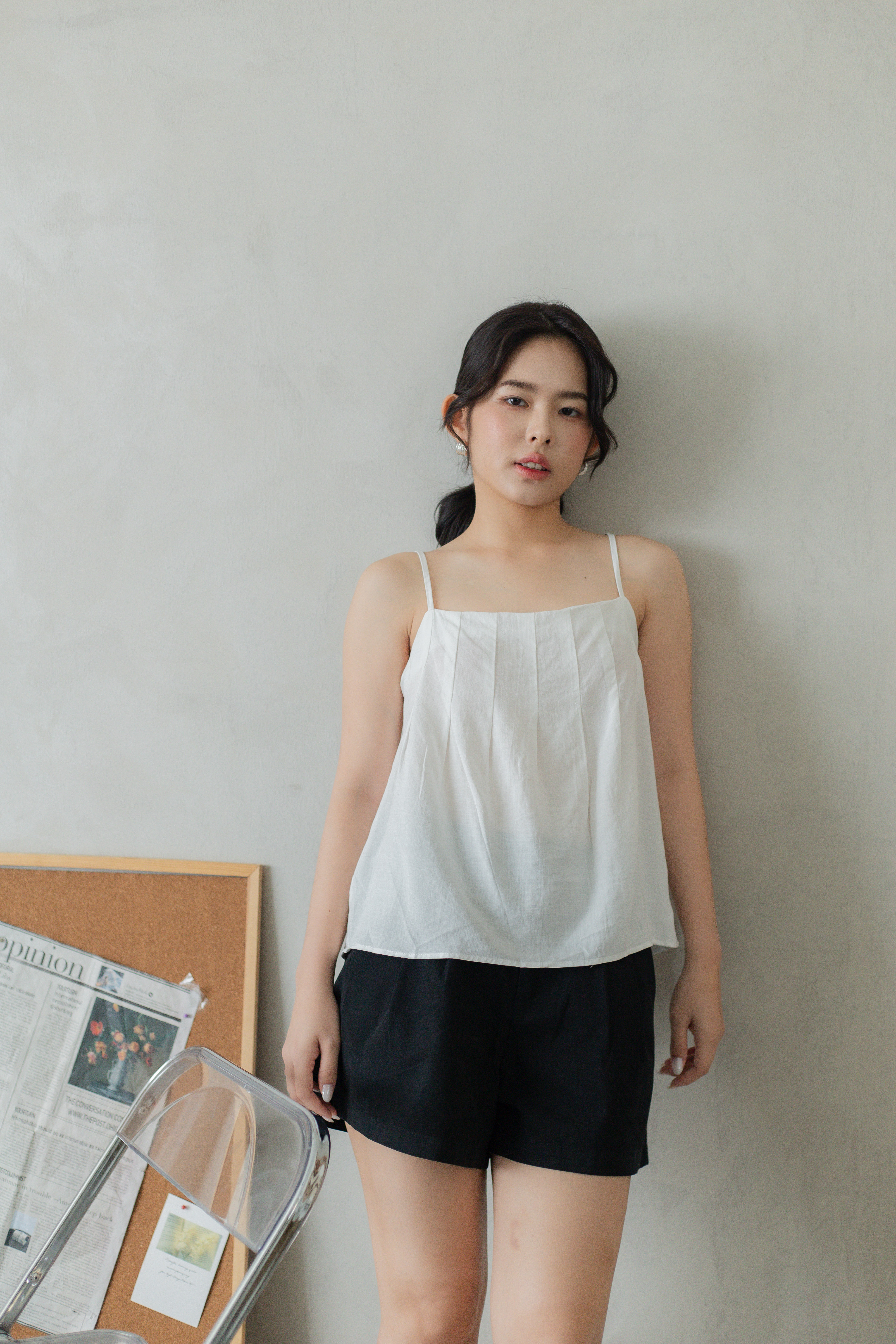 Deliah Pleated Camisole White -2795BVWHI