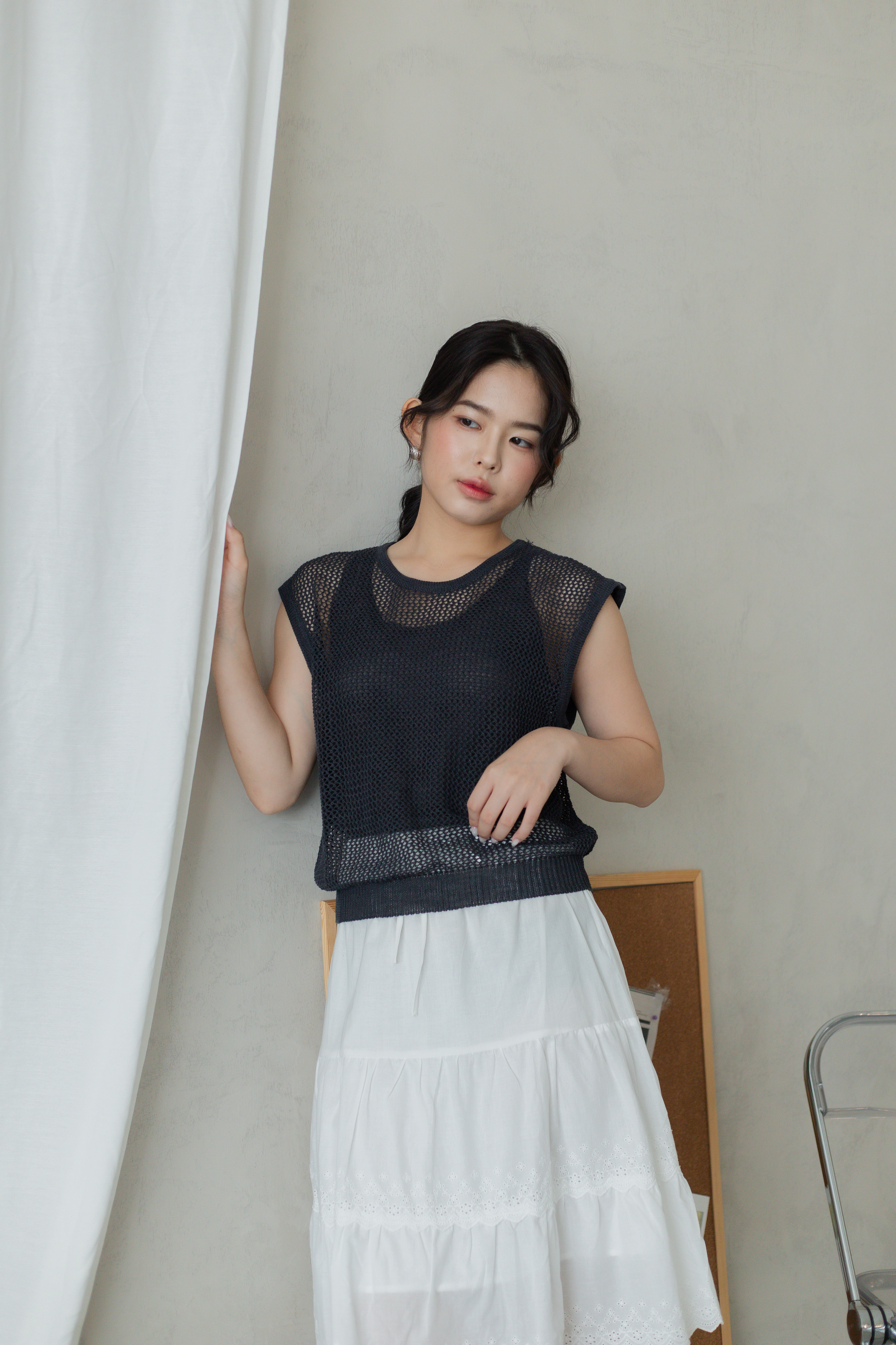 Feone Mesh Knit Top Grey -2797KVGRY